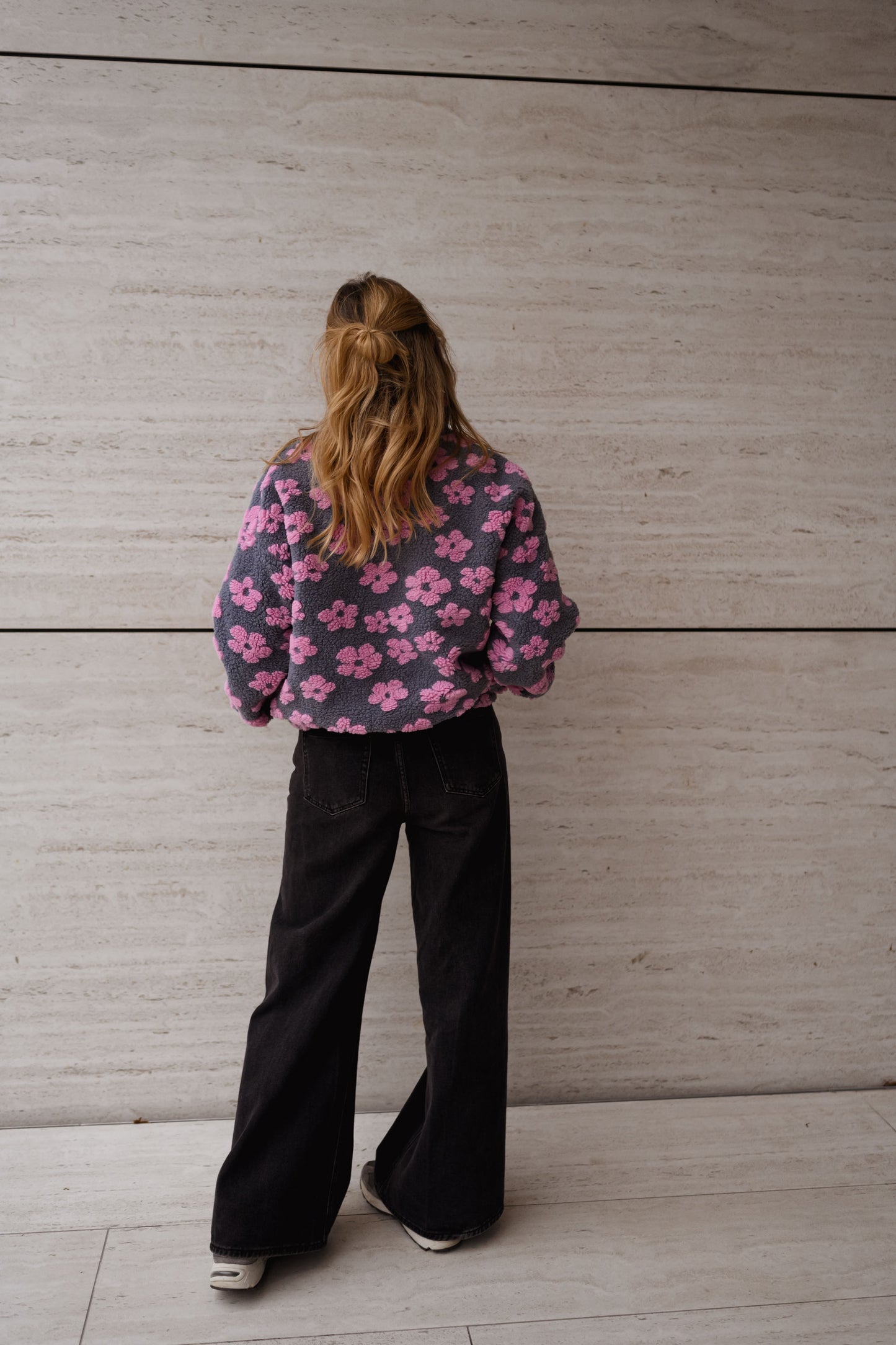 Grey with Pink Floral Tomas Fleece Jacket