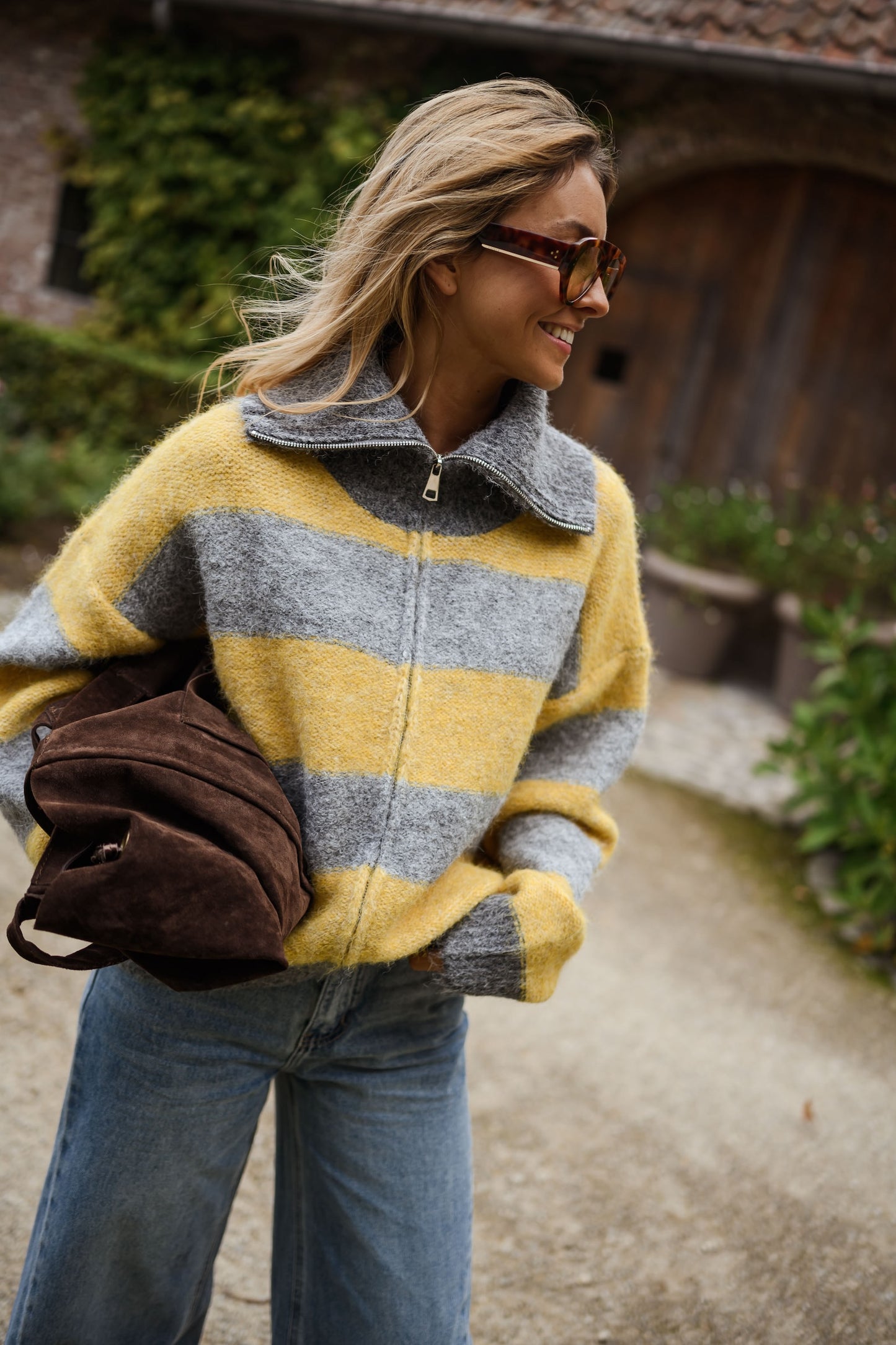 Grey and Yellow Mayfair Cardigan