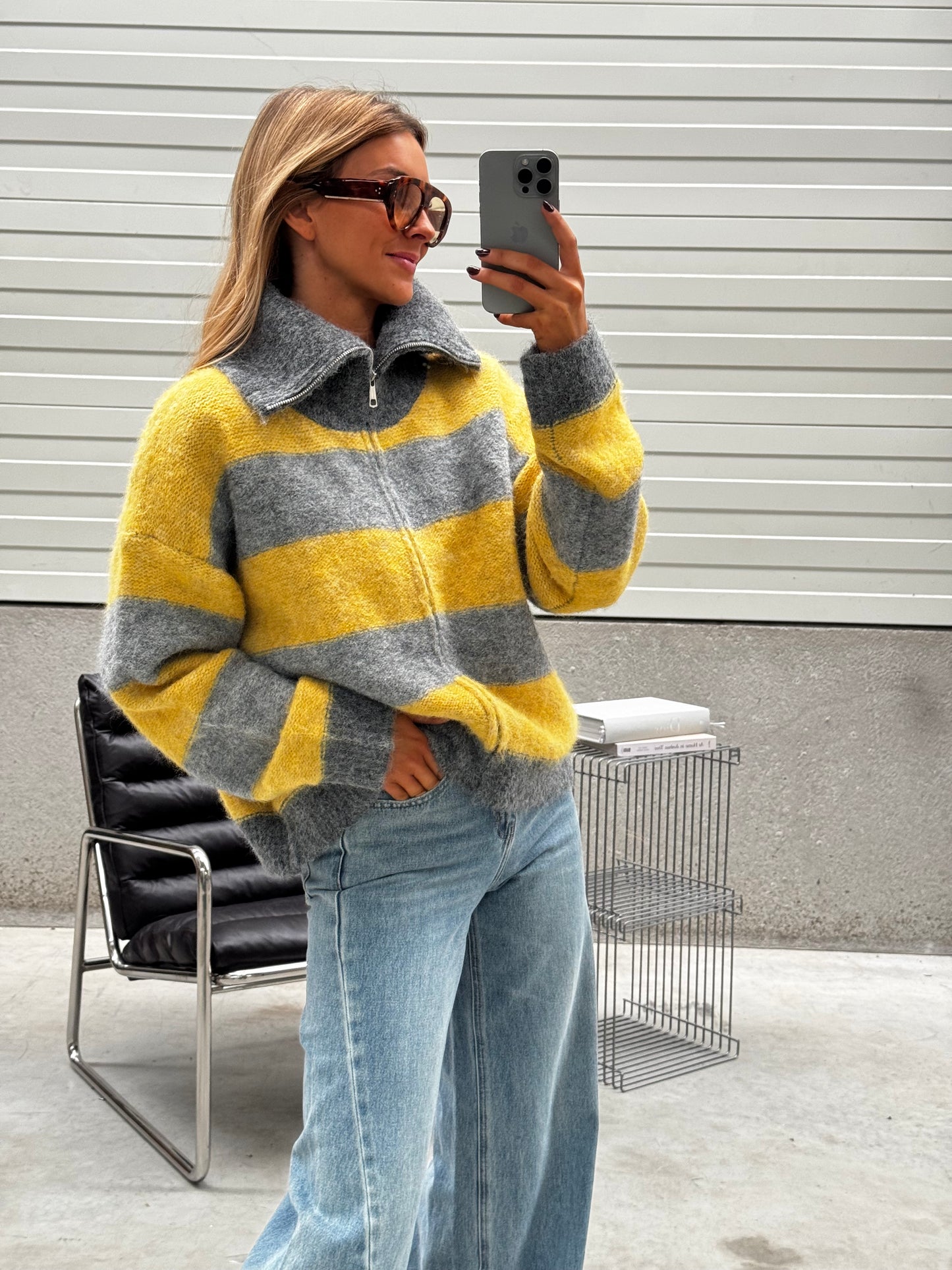 Grey and Yellow Mayfair Cardigan