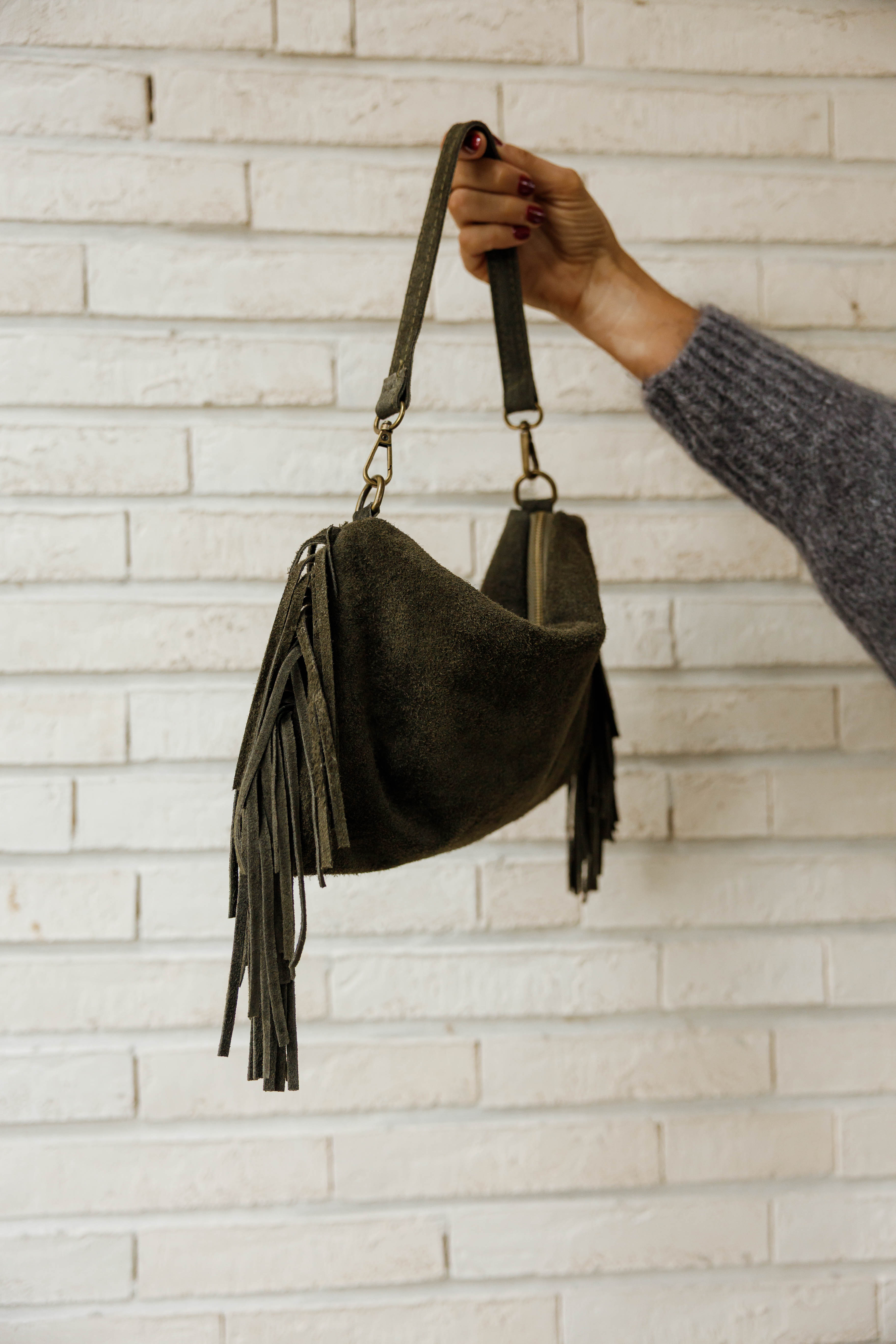 Khaki Fringed Kasia Bag