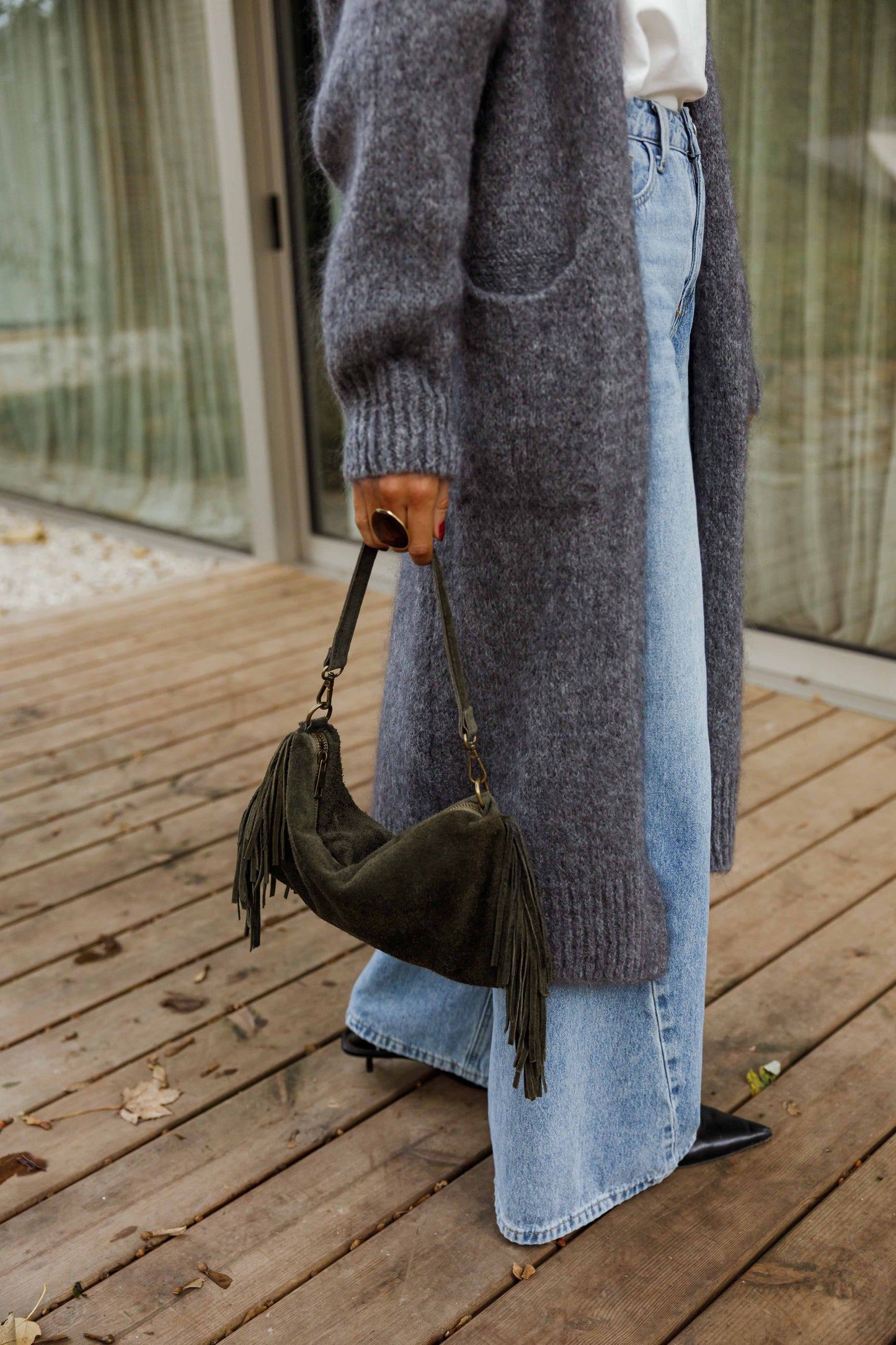 Khaki Fringed Kasia Bag