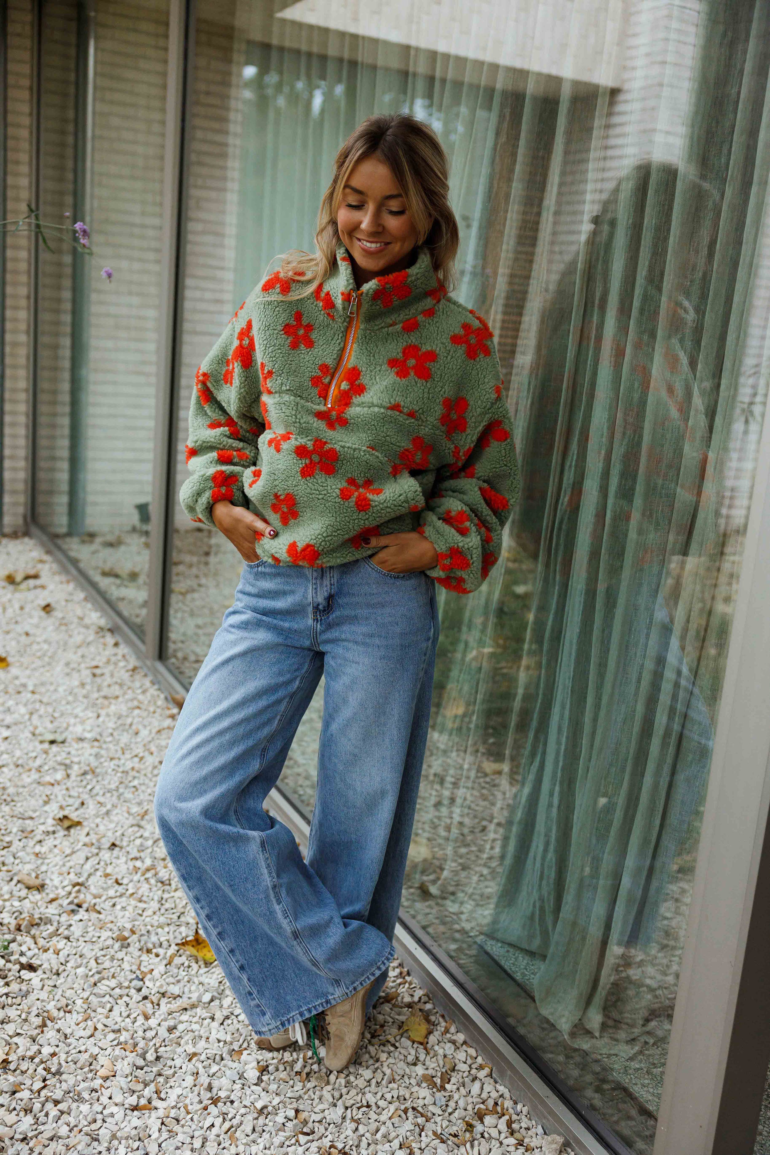 Khaki and Orange Sael Fleece Jacket