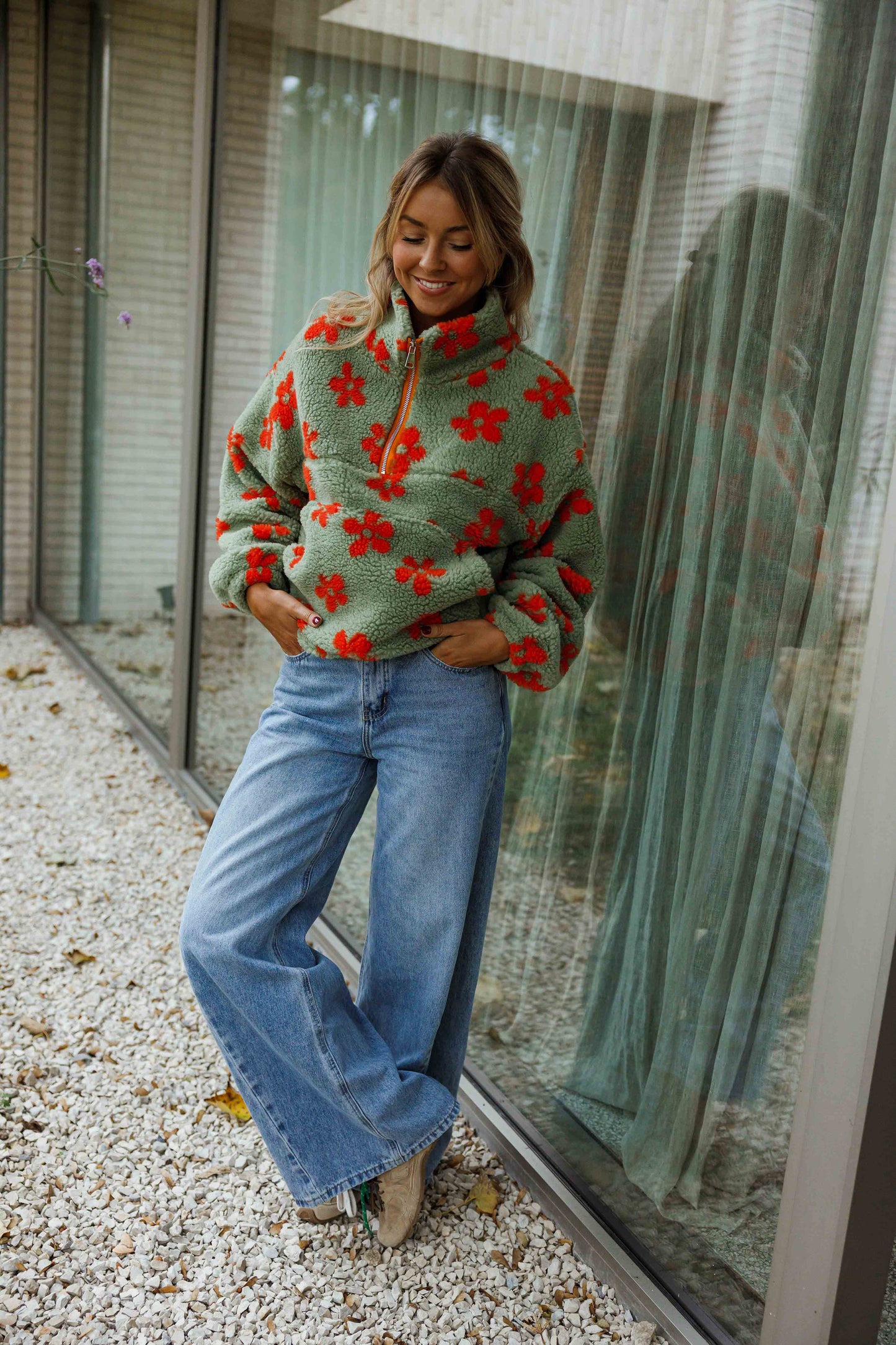 Khaki and Orange Sael Fleece Jacket