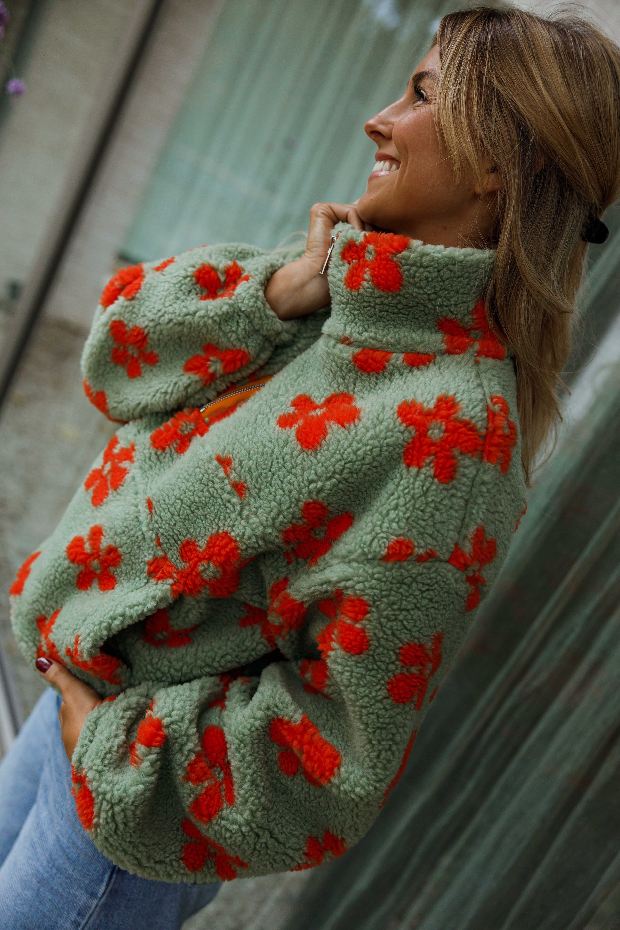 Khaki and Orange Sael Fleece Jacket