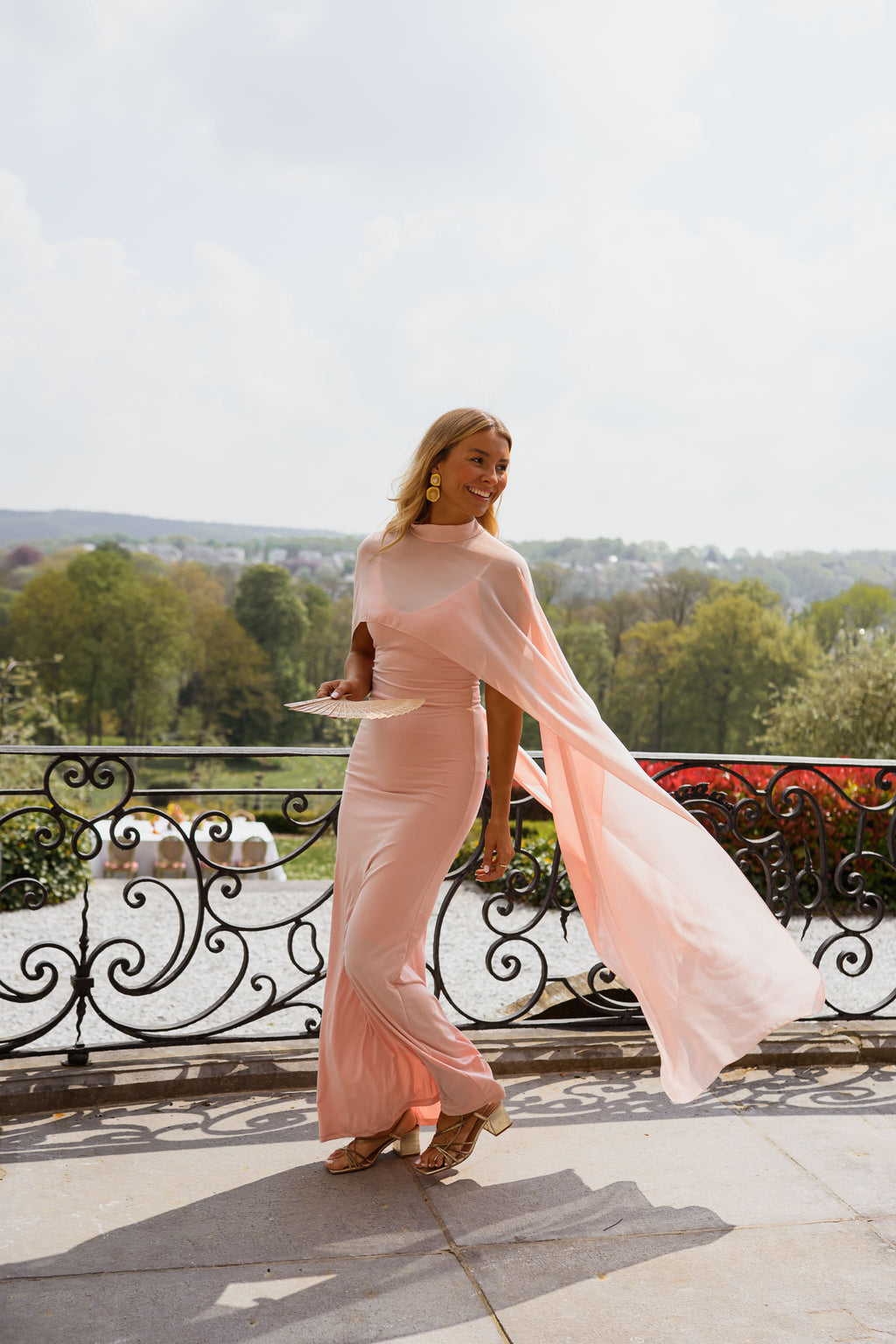 Light Pink Stretch Bodycon Long Dress with Removable Drape & Adjustable Straps, Sleeveless – Adam Dress by EASY CLOTHES – One Size (US 2-8)