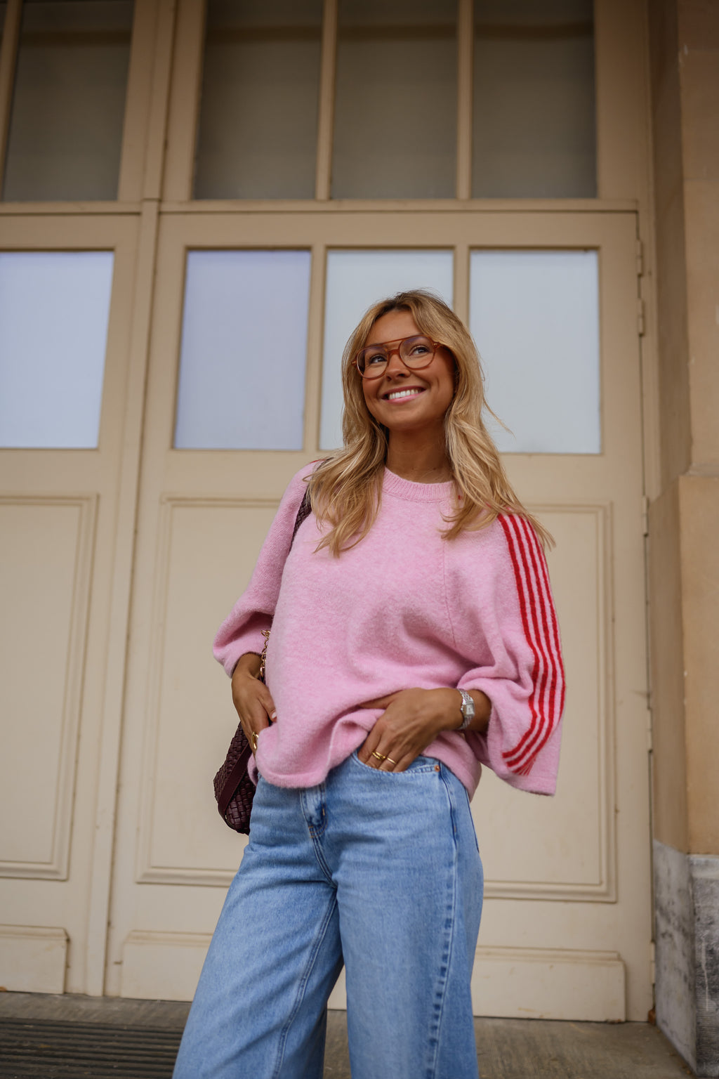 Pink Larry Striped-Sleeve Sweater | Easy Clothes | Easy Clothes North ...