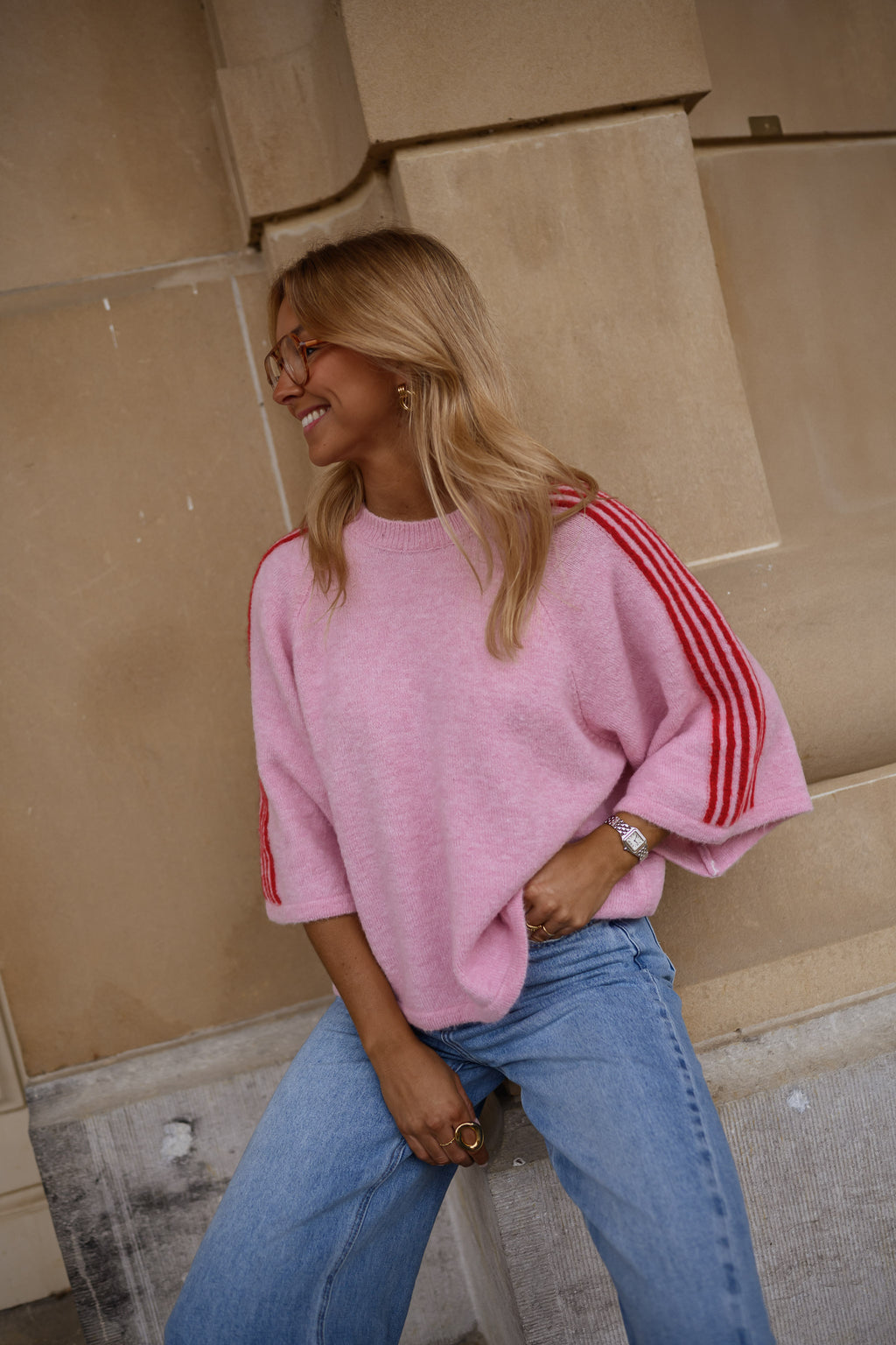 Pink Larry Striped-Sleeve Sweater | Easy Clothes | Easy Clothes North ...