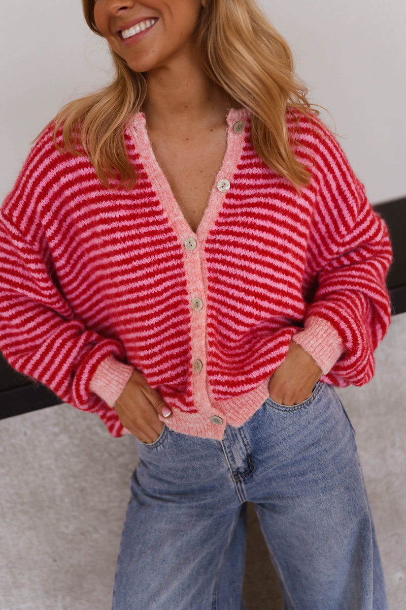 Pink and Red Striped Glad Cardigan