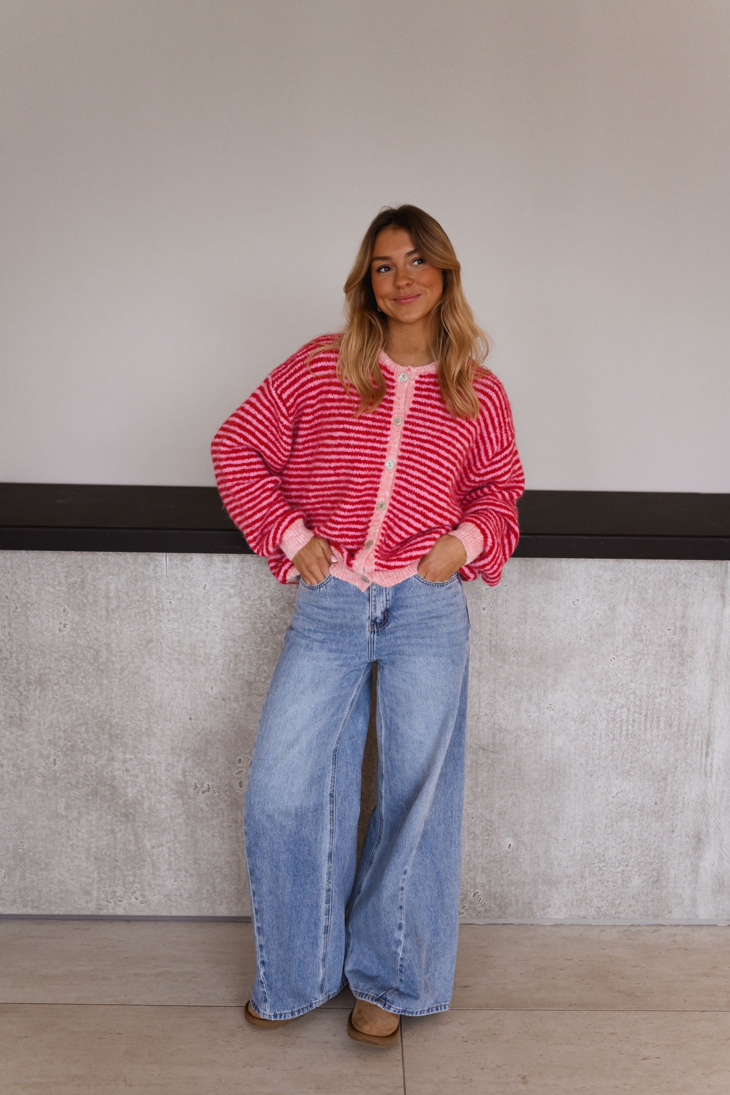 Pink and Red Striped Glad Cardigan