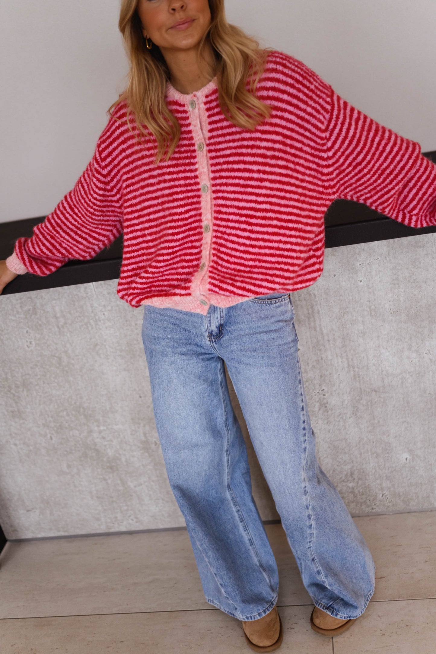 Pink and Red Striped Glad Cardigan