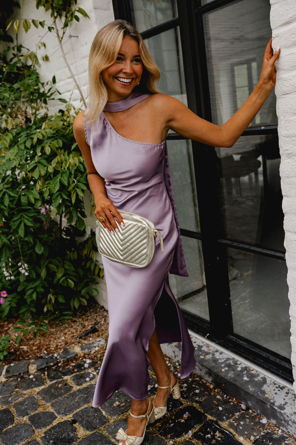 purple satin one shoulder dress Enola atf-sm-3.27.25 Light Blue La Femme Two-Piece Long Color:Nouvea Black