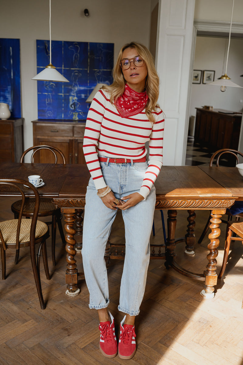 Red And Ecru Striped Janet Sweater