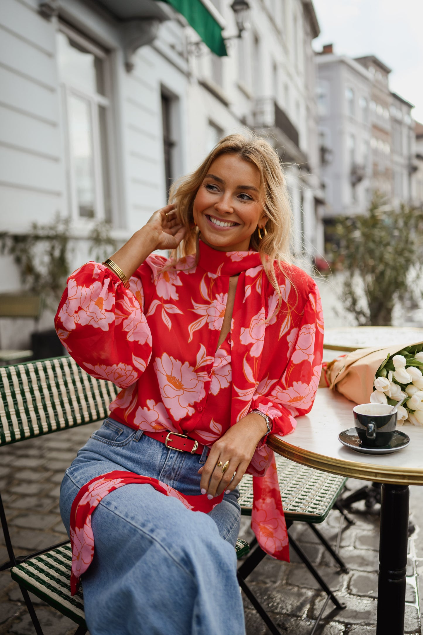 Red Patterned Georgina Blouse