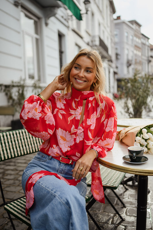 Red Patterned Georgina Blouse