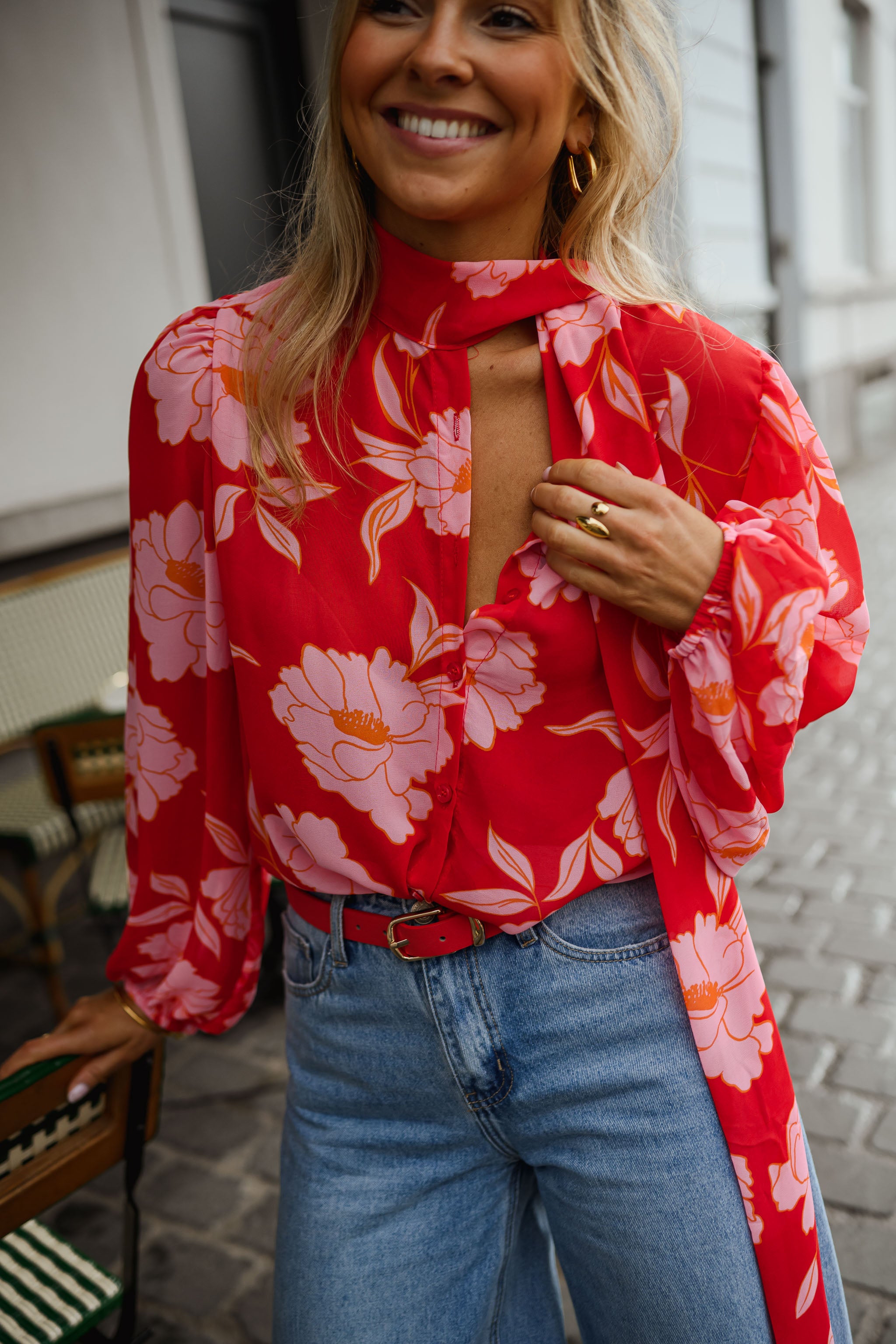Red Patterned Georgina Blouse
