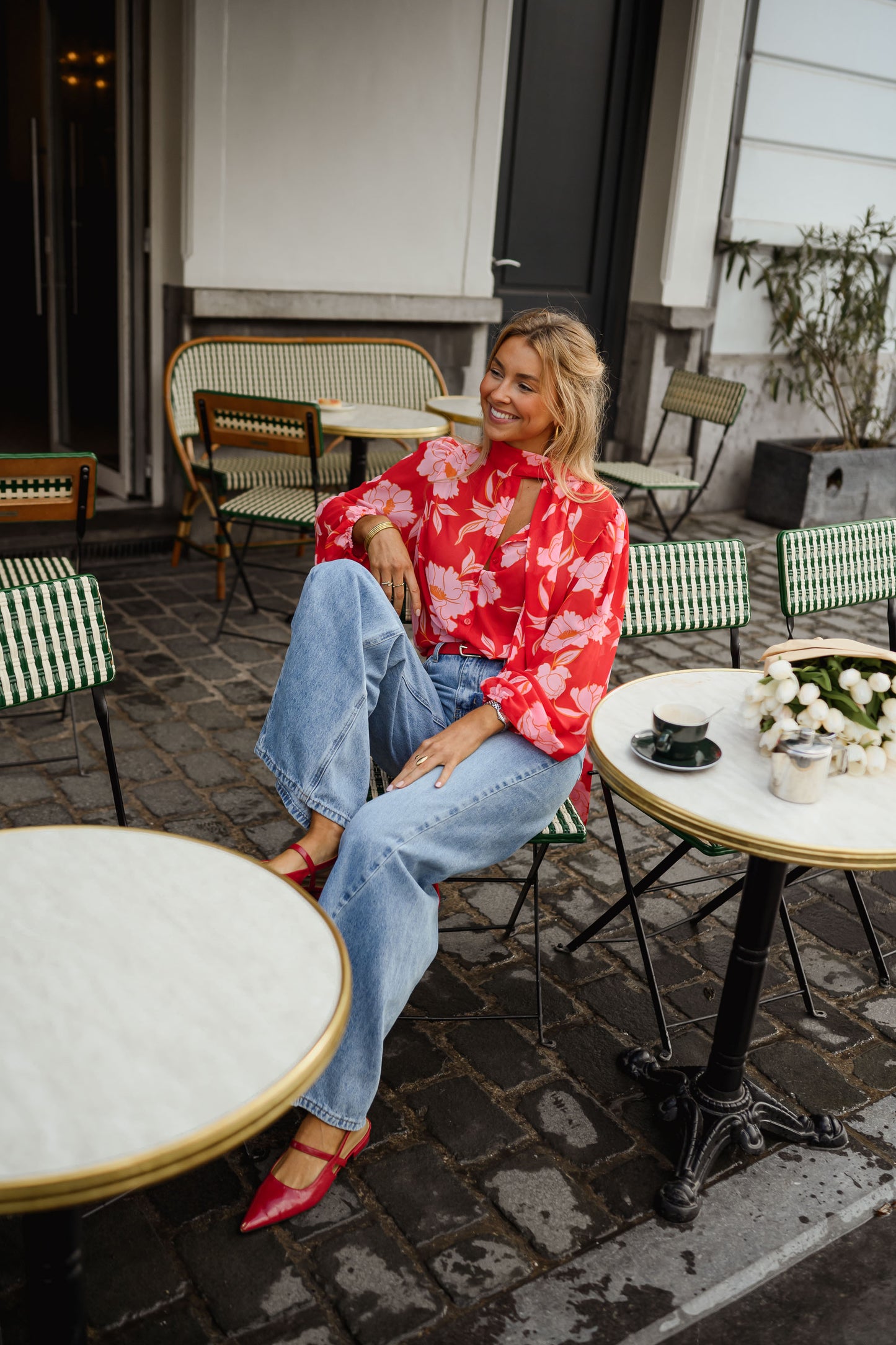 Red Patterned Georgina Blouse