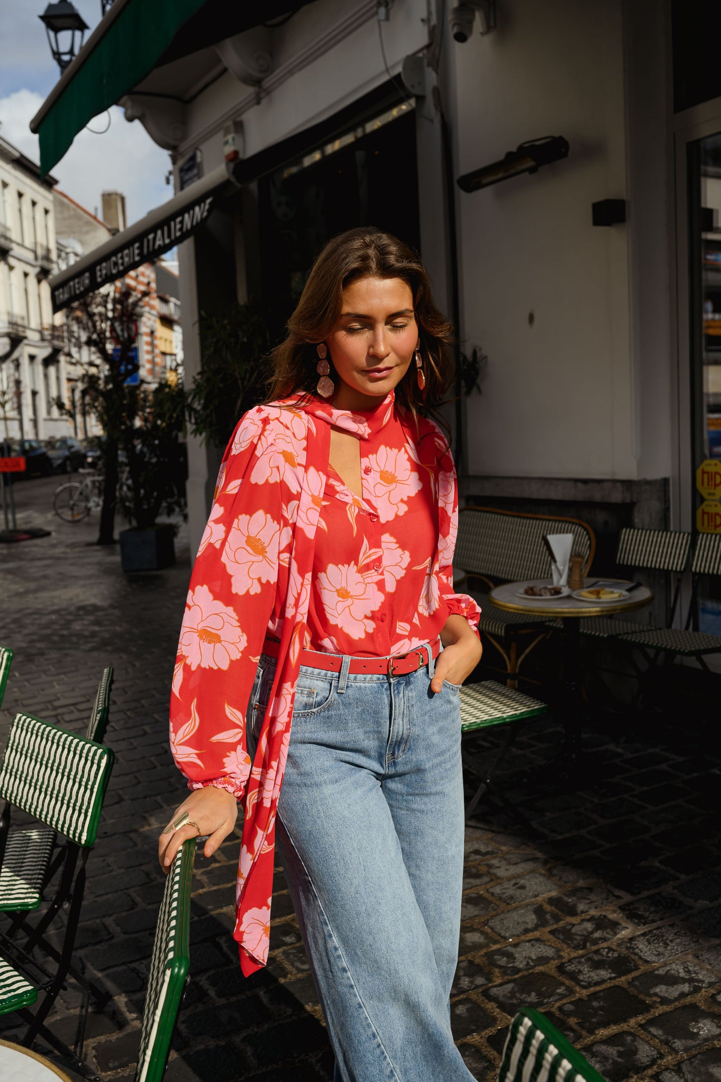 Red Patterned Georgina Blouse
