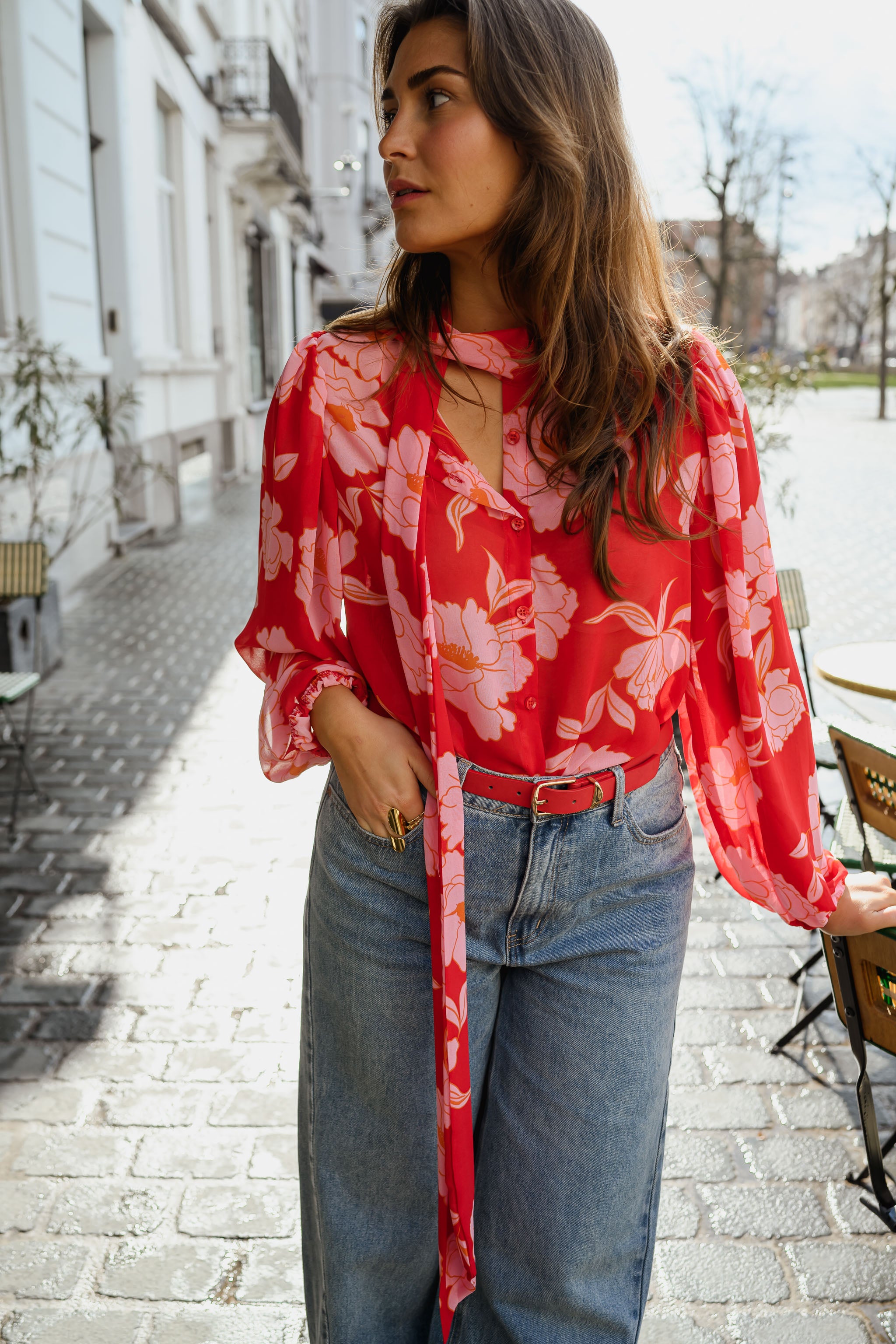Red Patterned Georgina Blouse