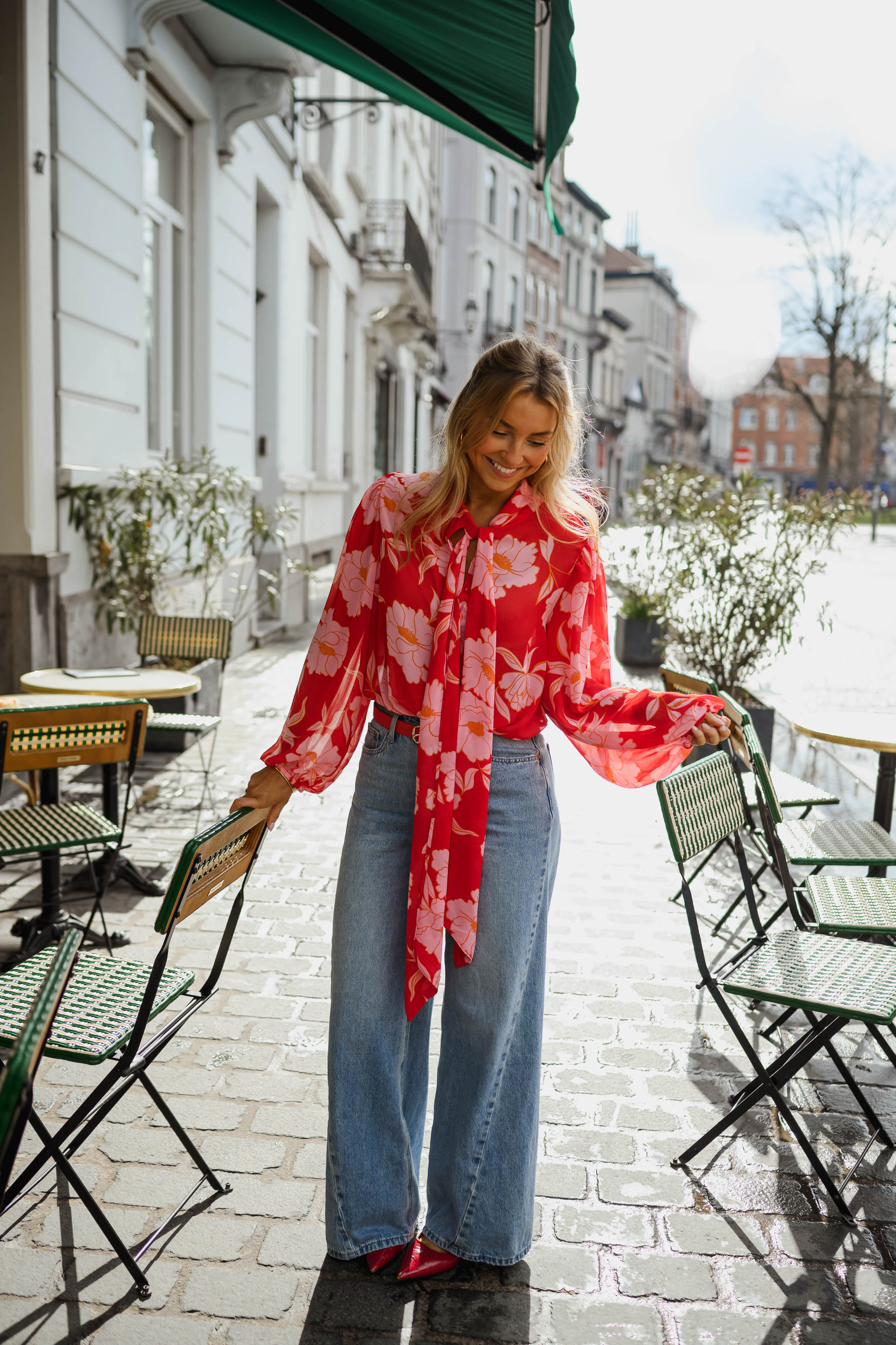 Red Patterned Georgina Blouse