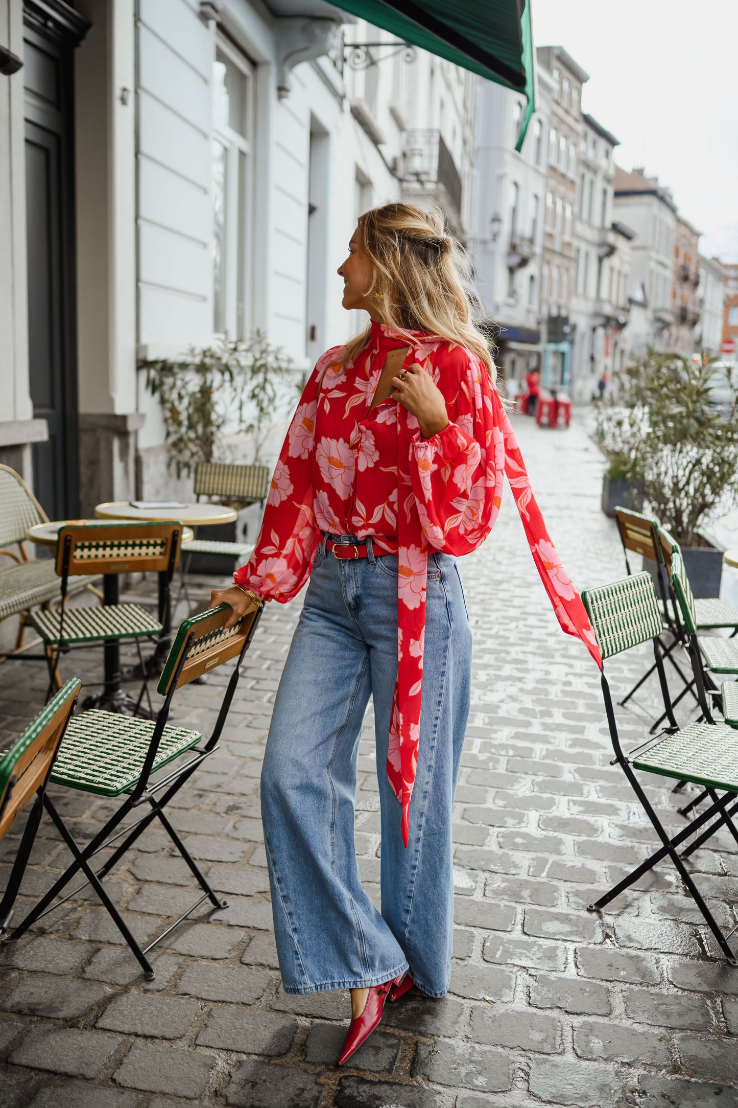 Red Patterned Georgina Blouse