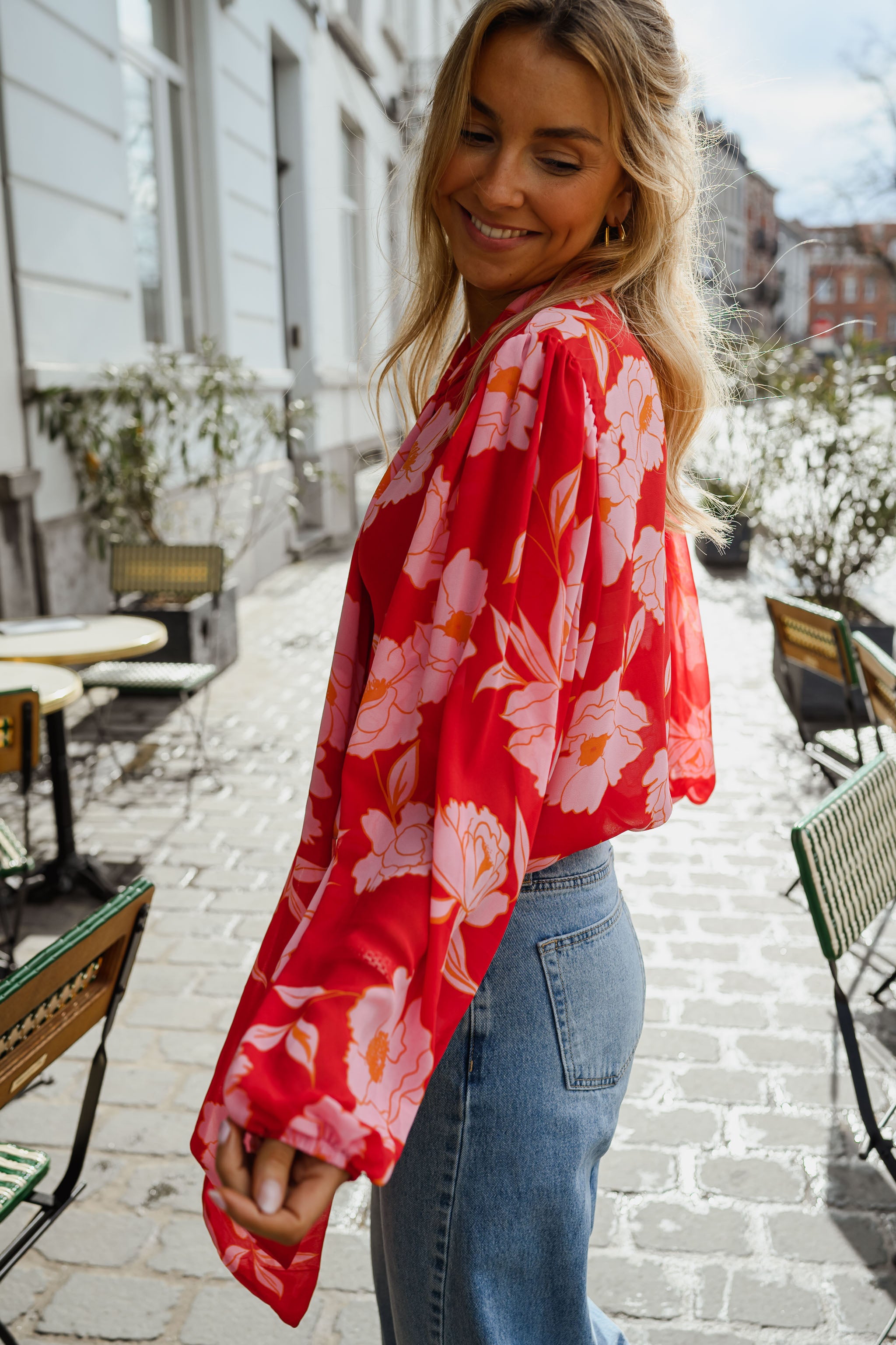 Red Patterned Georgina Blouse