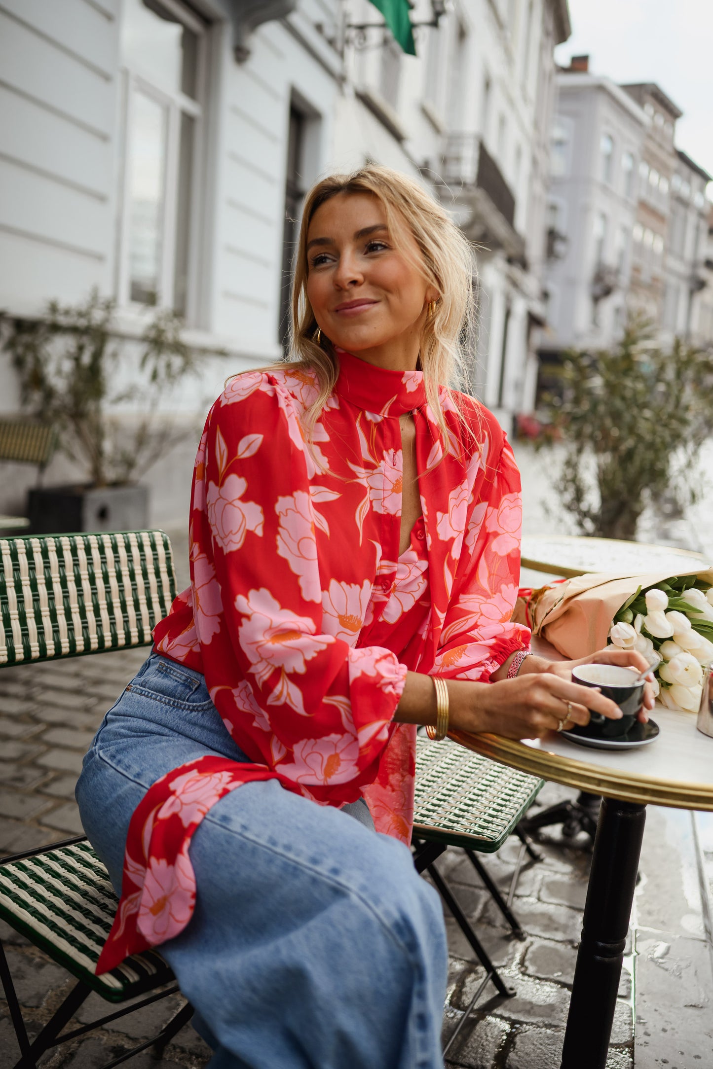 Red Patterned Georgina Blouse