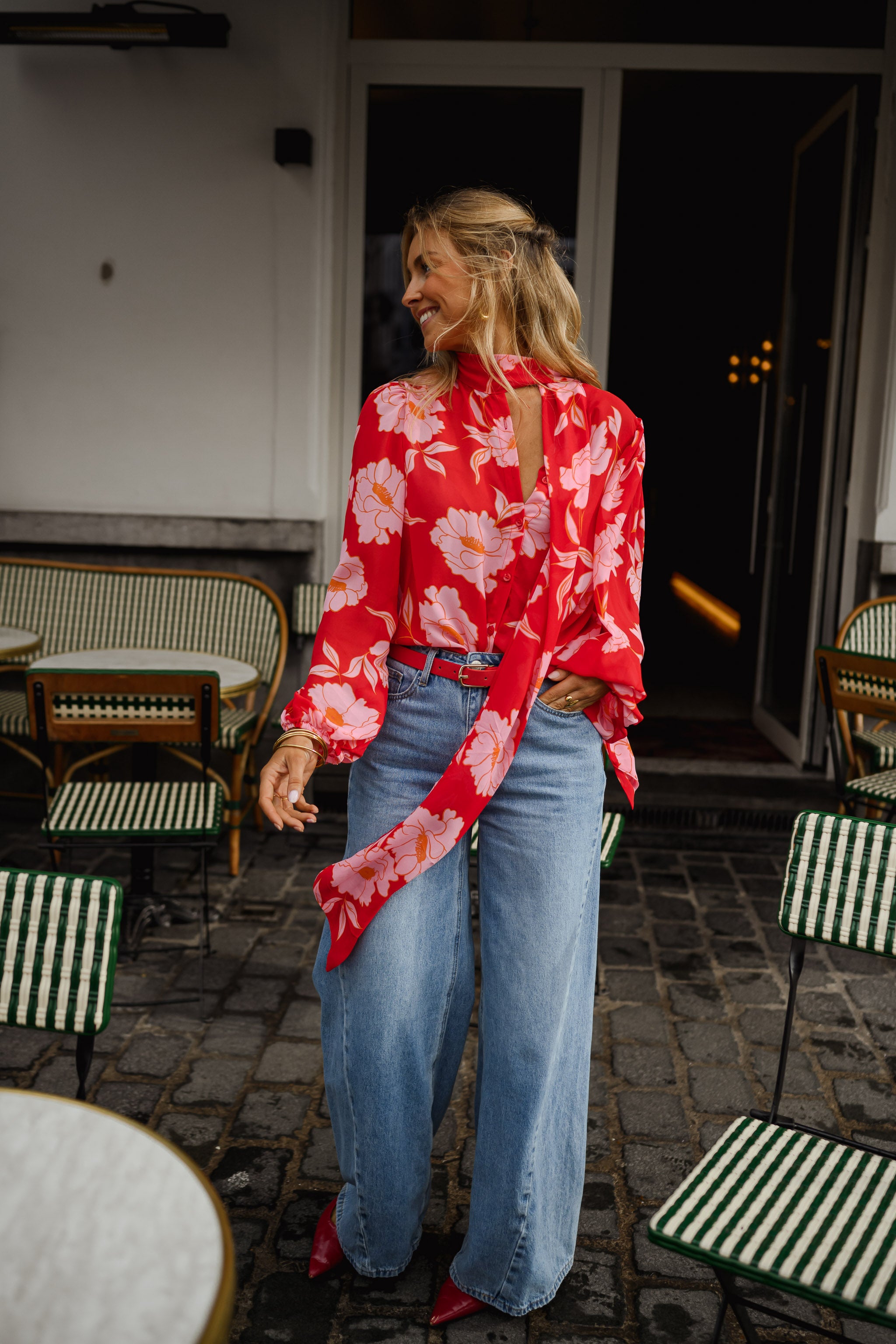 Red Patterned Georgina Blouse