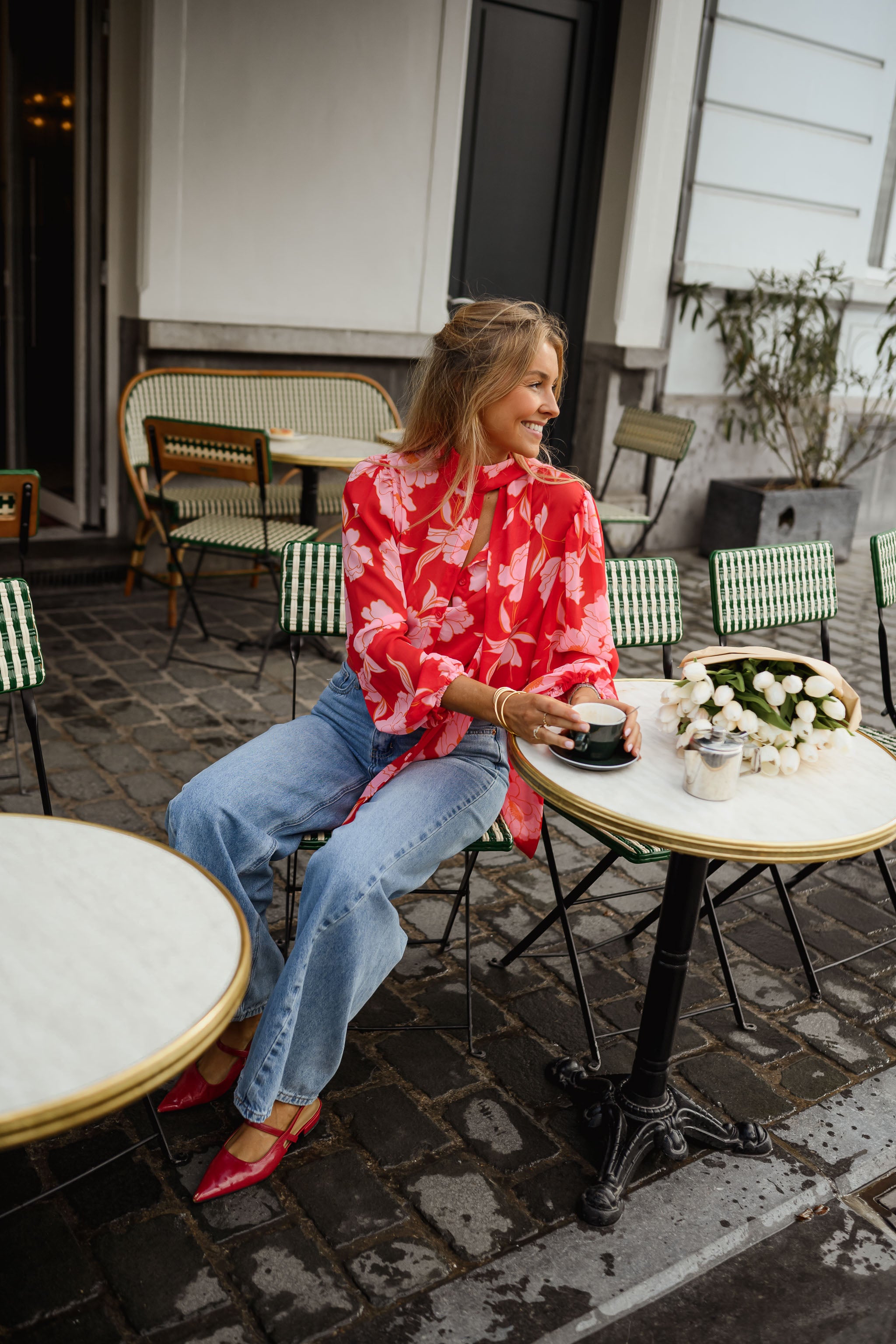 Red Patterned Georgina Blouse