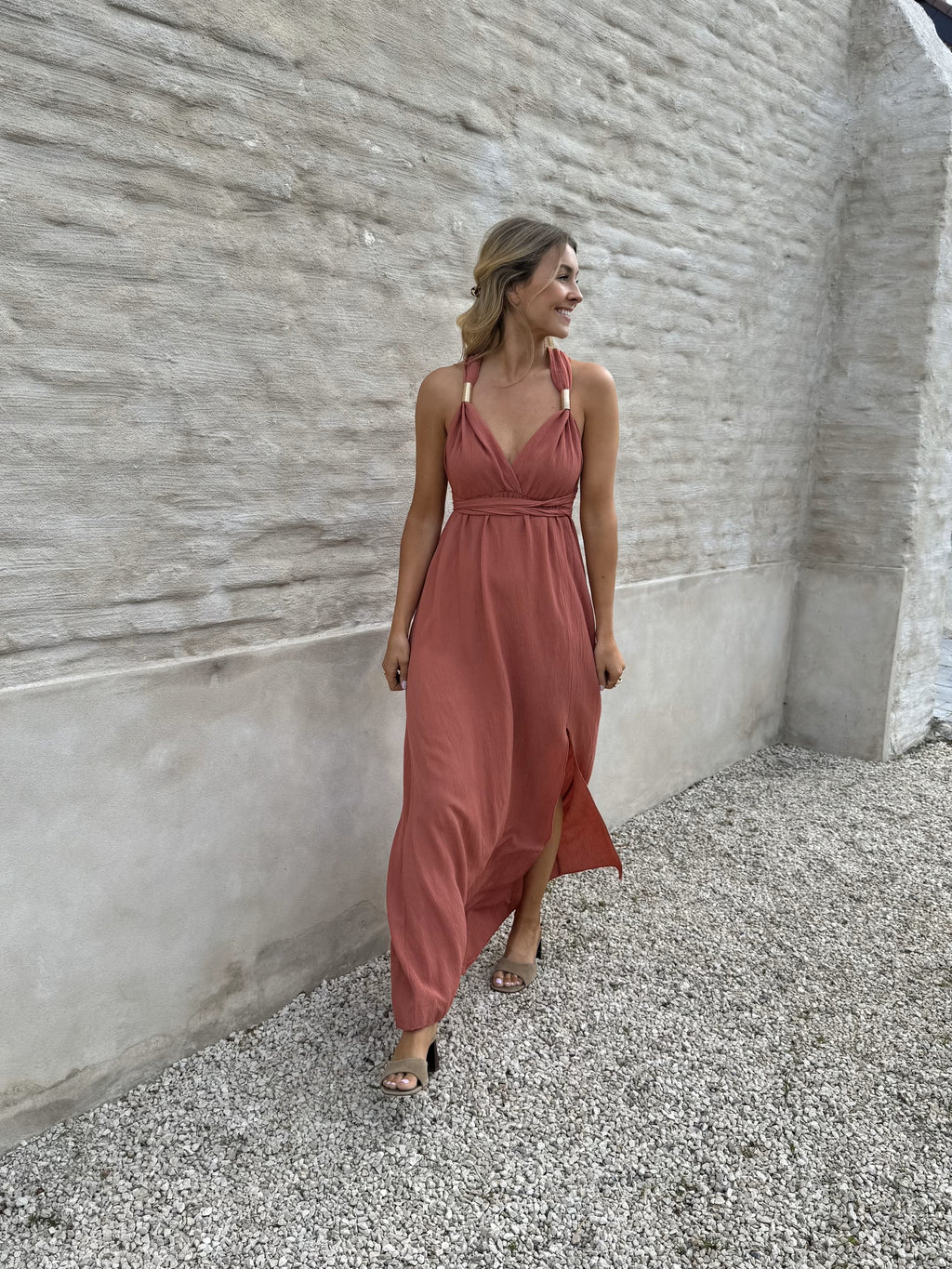 terra cotta dresses Good Impression Double Twist Maxi Dress Terracotta romantic sleeve moment 23 Rust & Terracotta Bridesmaid