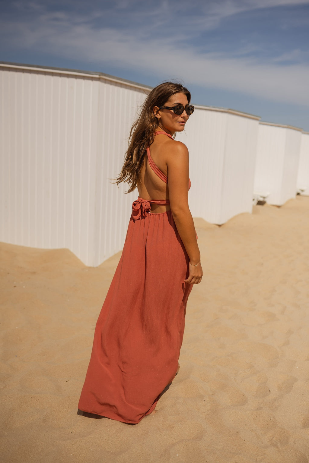 terracotta orange dress Mia Halterneck Gown- Terracotta 2
