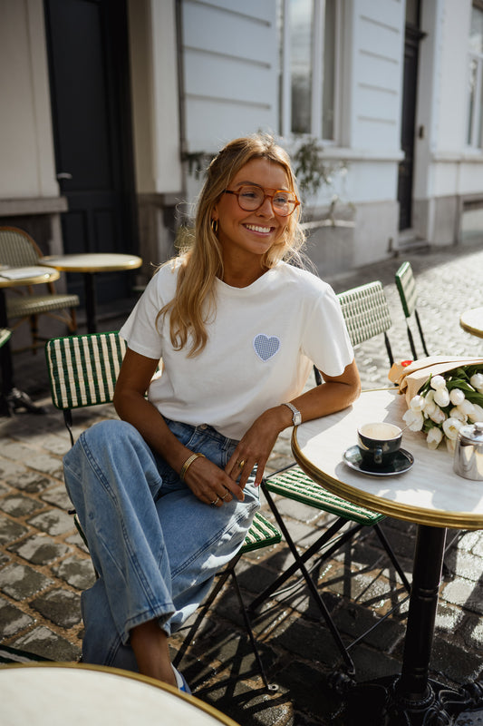 White With Blue Heart Aly T-Shirt