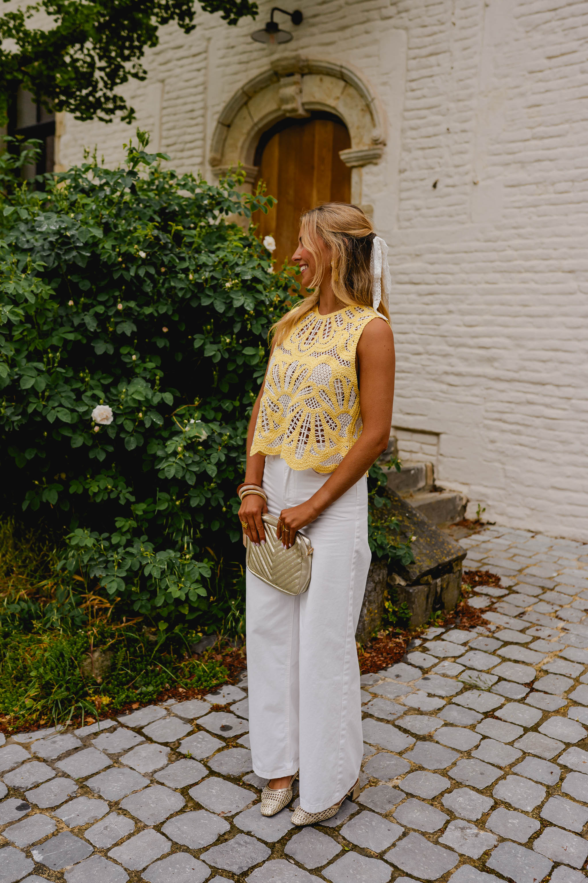 Yellow And Ecru Crochet Zoe Top