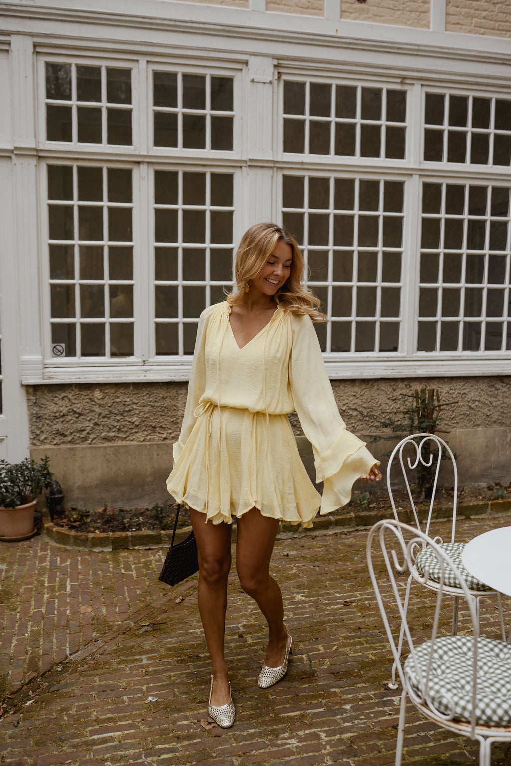 yellow flowy dress Zora Warehouse:JP made to your specific Floor Length Steele Blue tops_promo