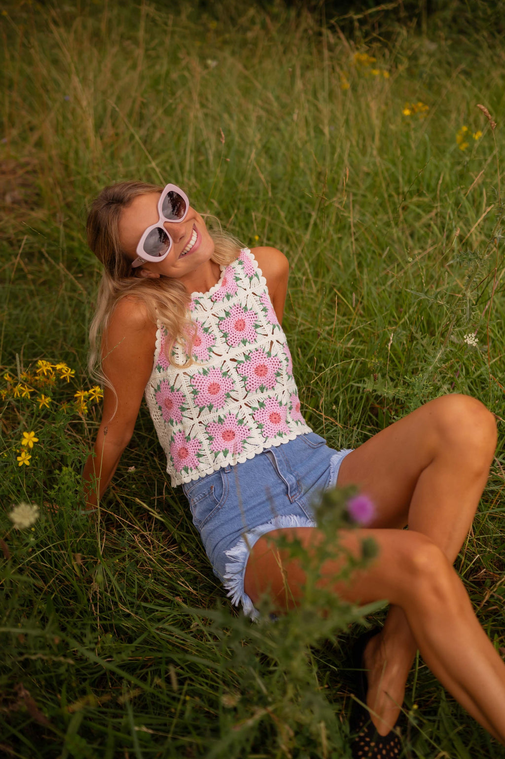 Ecru and Pink Alisha Crochet Top | Easy Clothes