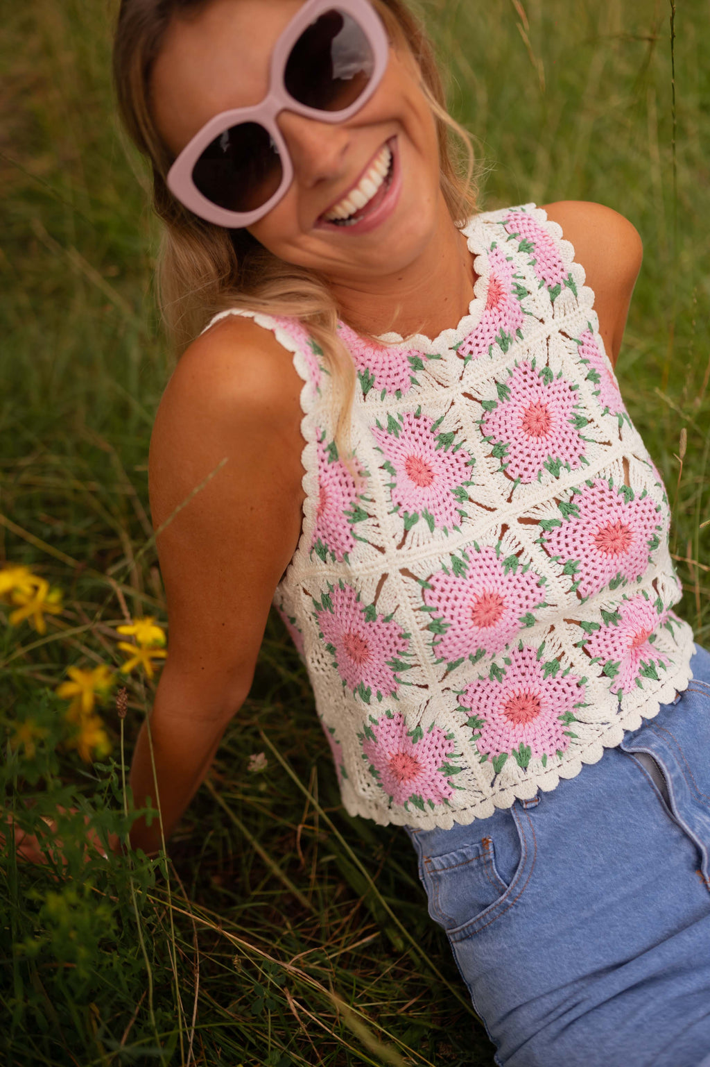 Ecru and Pink Alisha Crochet Top | Easy Clothes | Easy Clothes