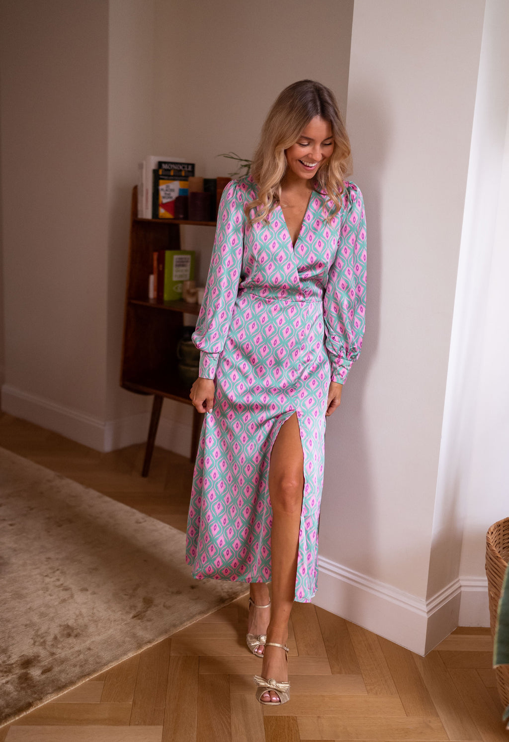 pink wrap maxi dress Elma Pink Satin Wrap Tie Maxi Dress - US 12