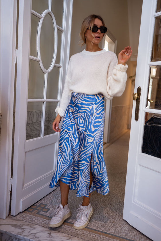 Blue and Ecru Sax Zebra Print Skirt