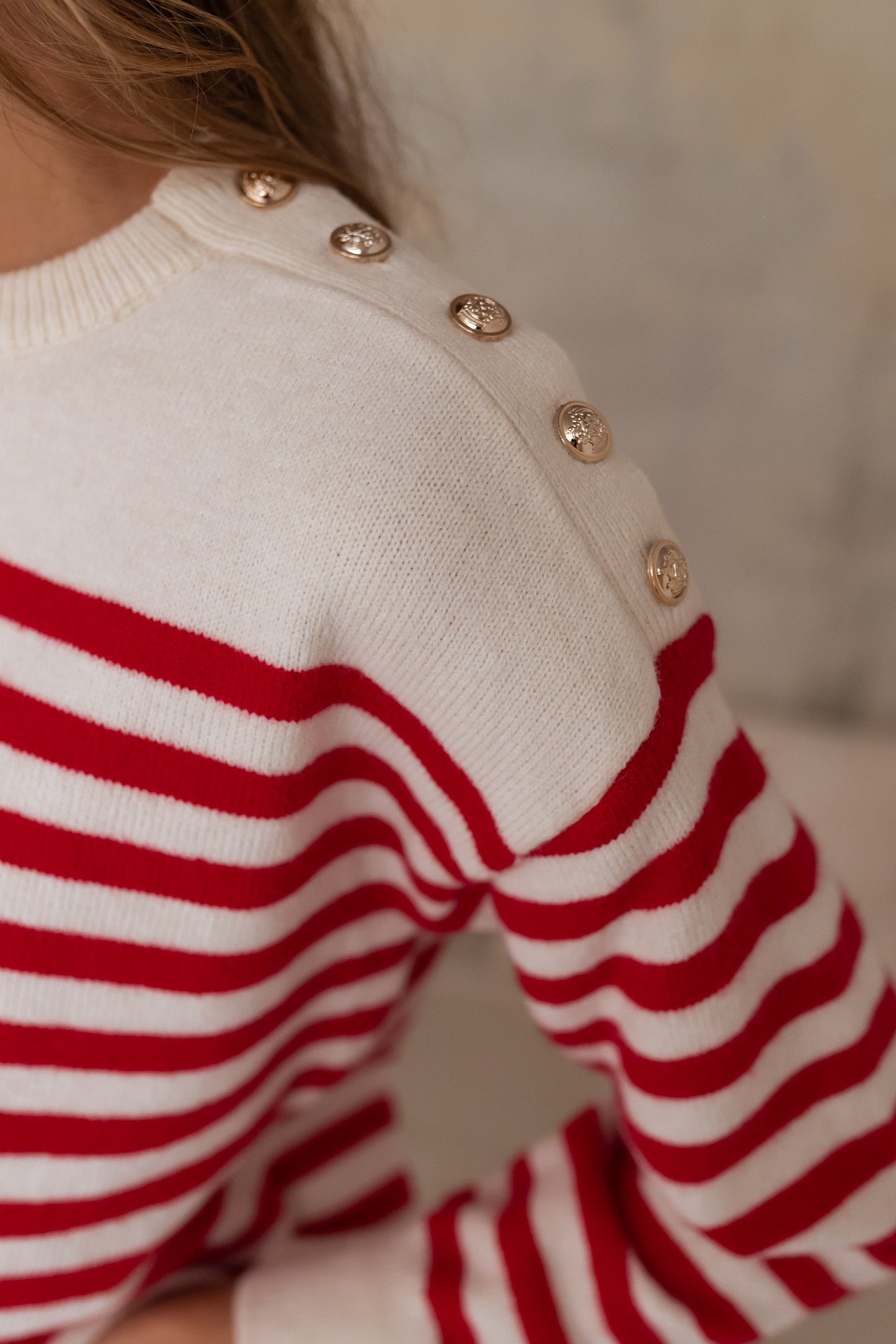 White Aubry Sweater With Red Lines