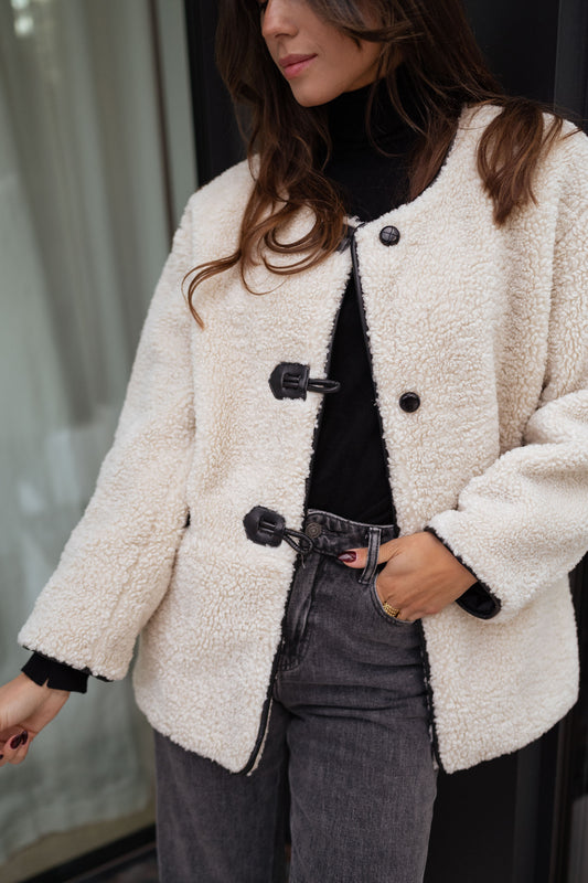 Ecru Atlanta Faux Sheep Fur Jacket