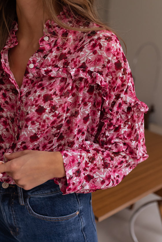 Ogda Pink Blouse With Flowers