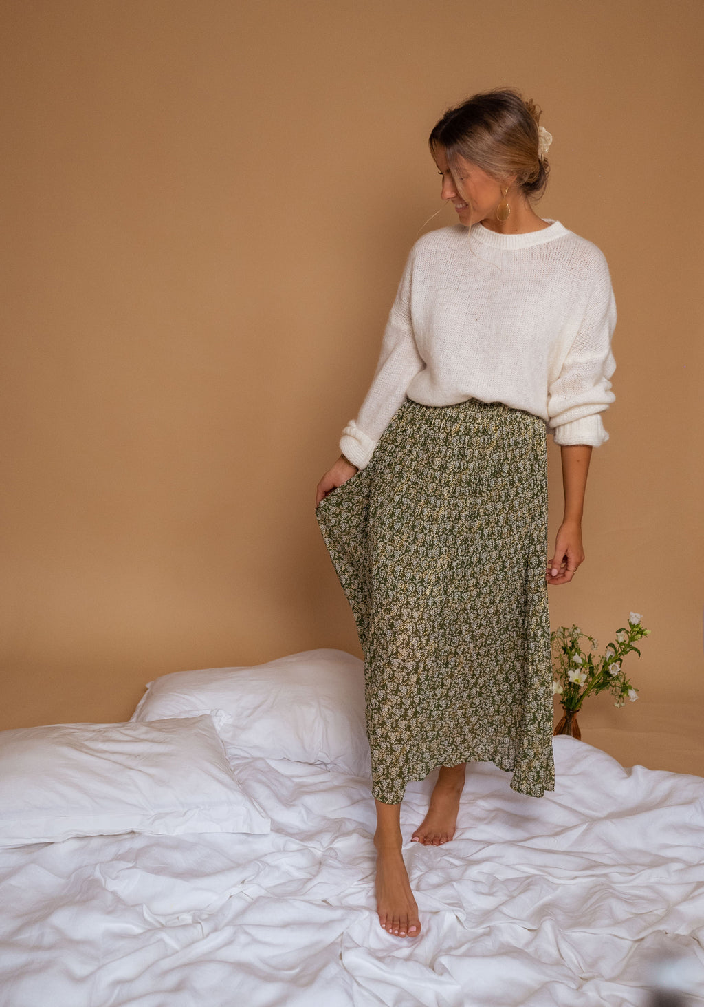 Green Moriane Pleated Floral Maxi Skirt | Easy Clothes