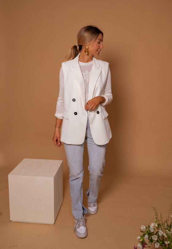 Ecru Oana Sleeveless Blazer