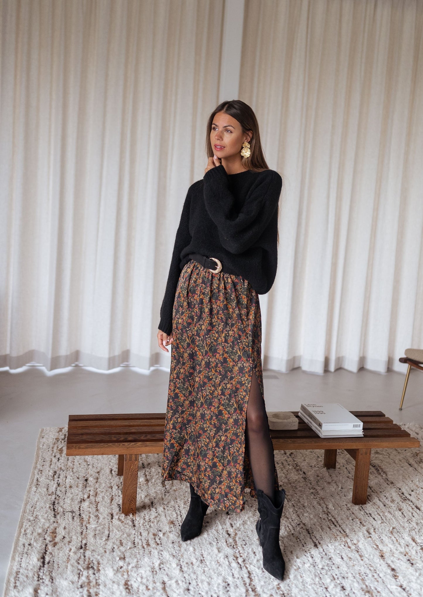 Black Bridget Floral Skirt