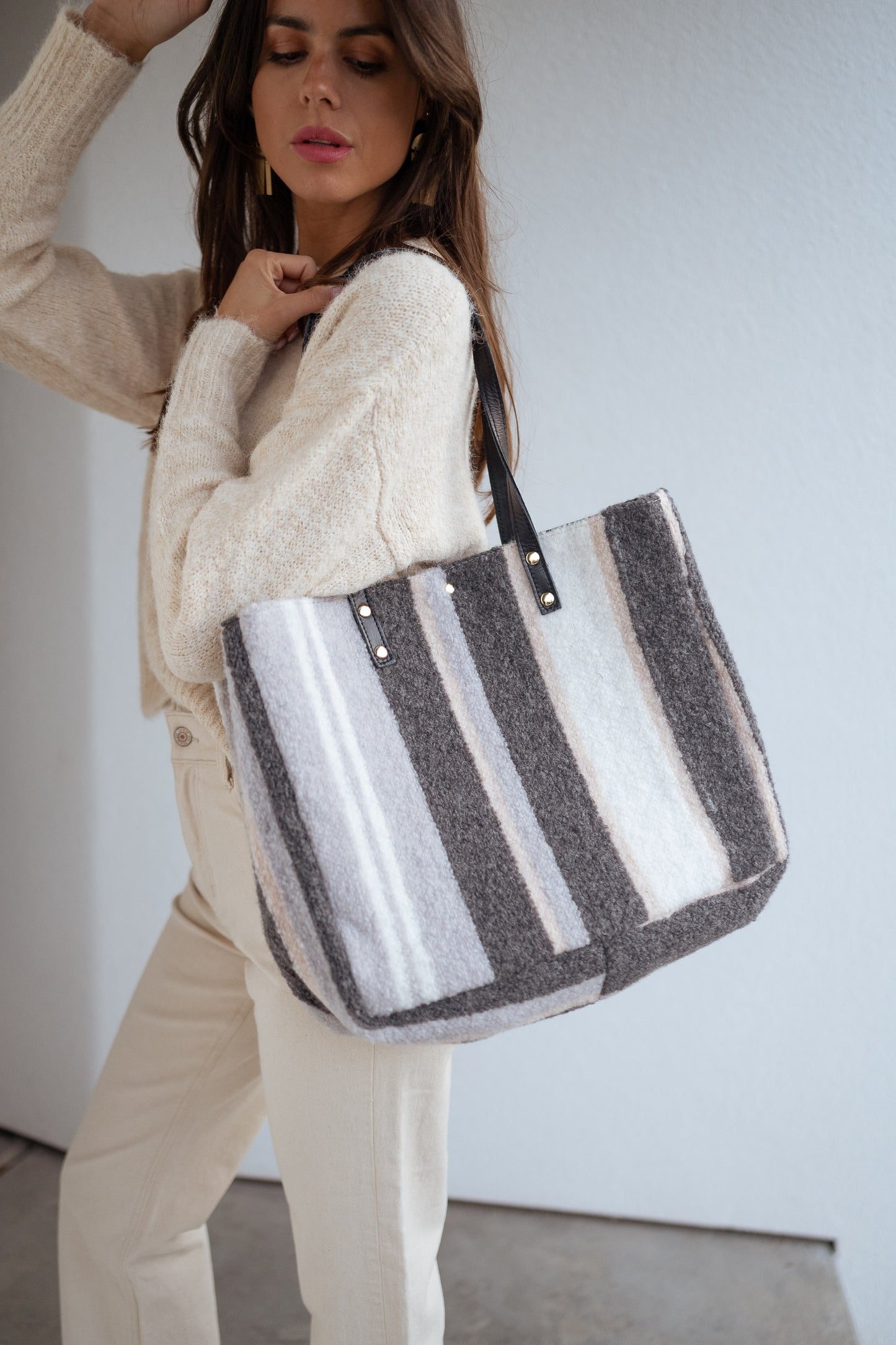 Grey Leah Striped Bag