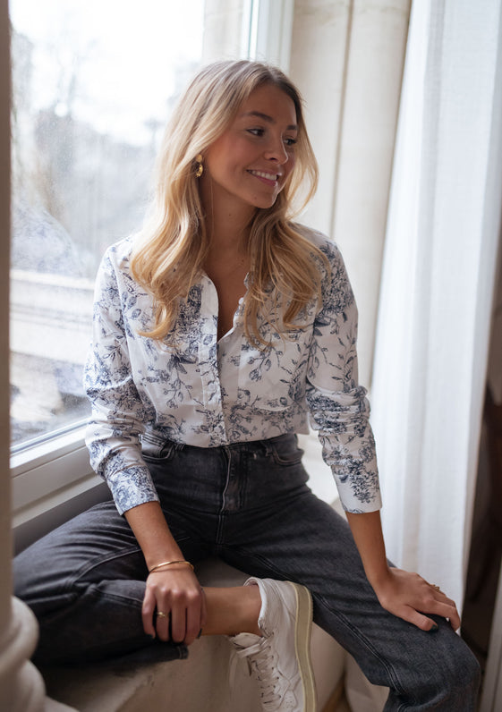 White Aglae Shirt With Blue Patterns