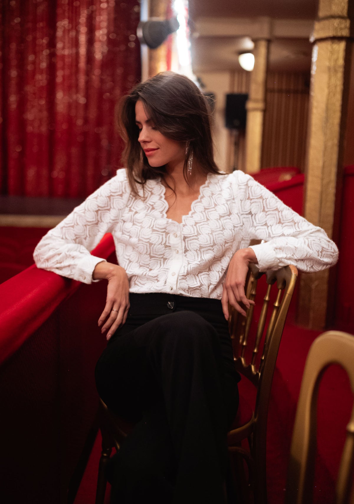 Blouse MORGAN Taille 36/38 - Col Bijou Manches Longues Fluide - Occasion Très Bon état