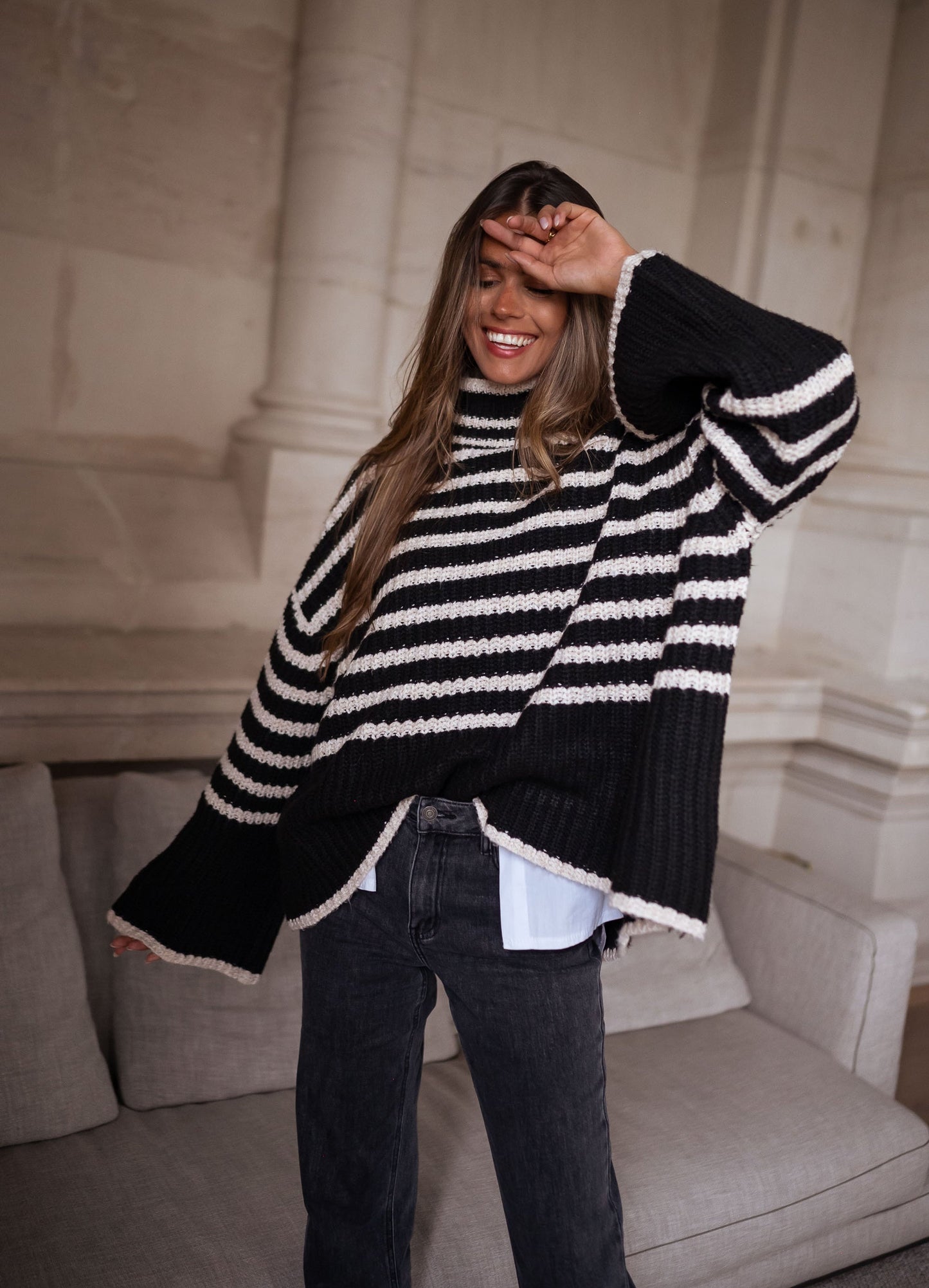 Black and Ecru Striped Genna Sweater