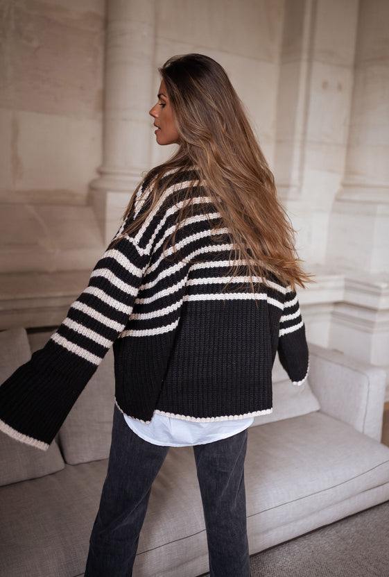 Black and Ecru Striped Genna Sweater