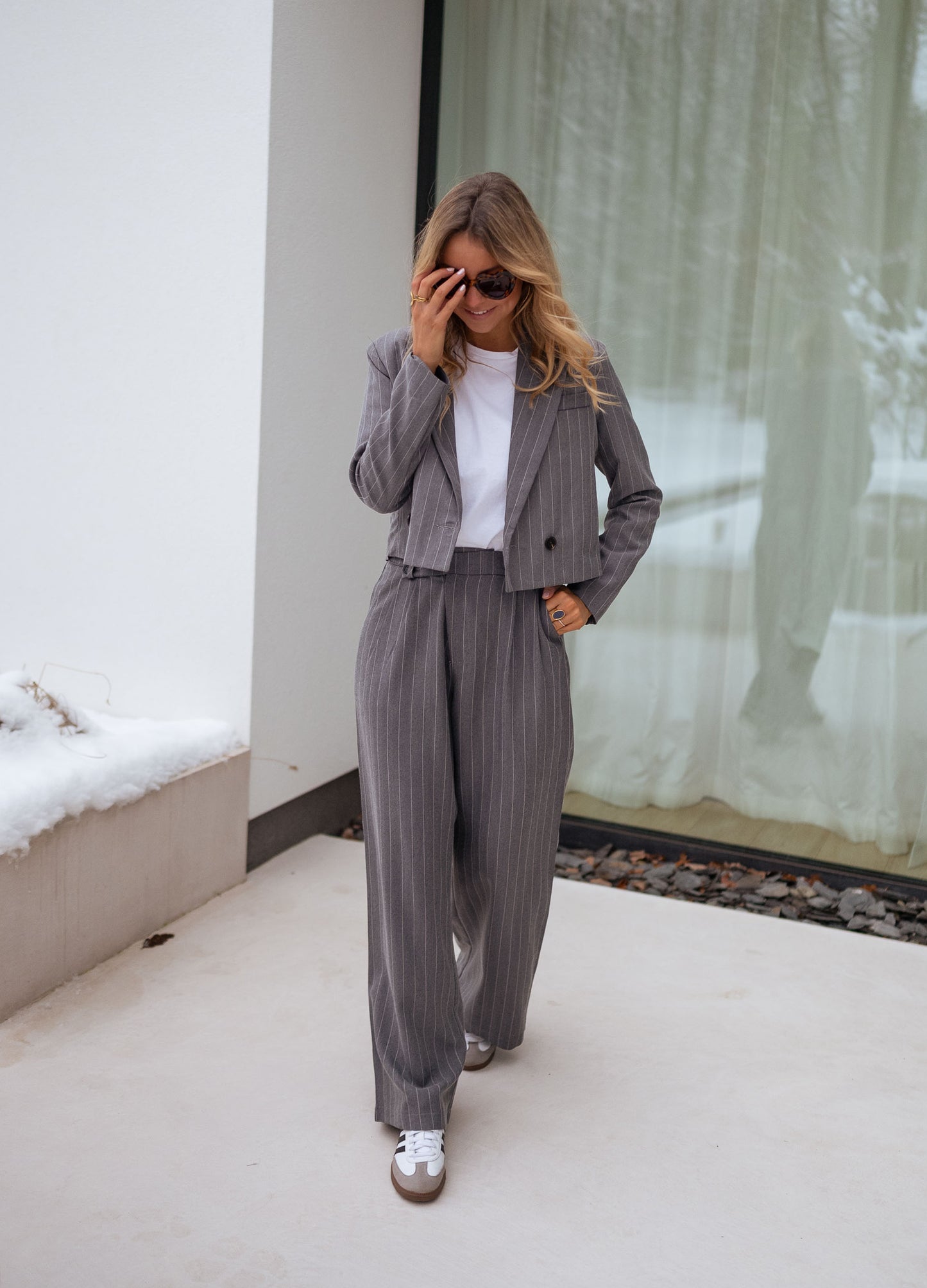 Grey Striped Linnel Pants