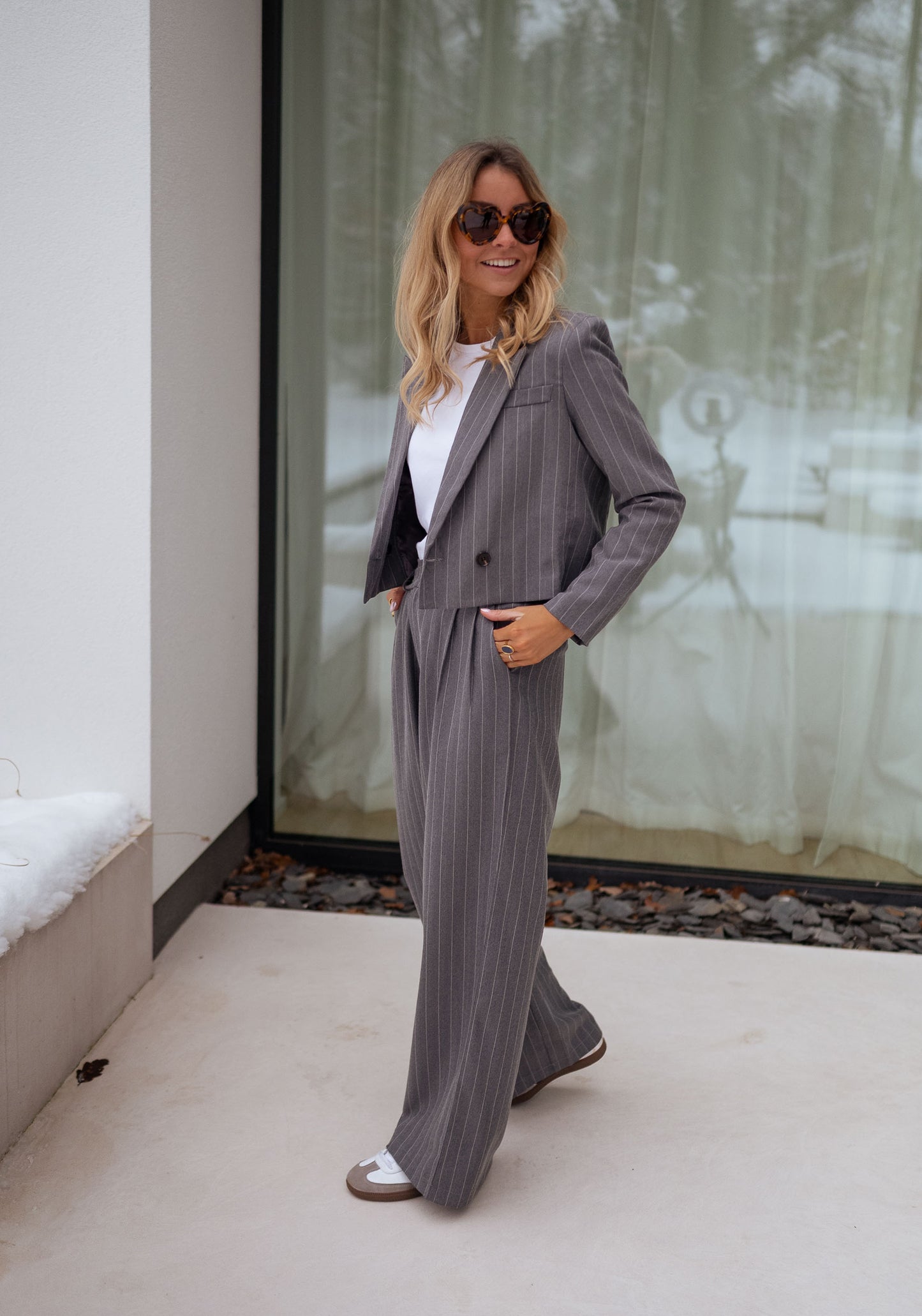 Grey Striped Linnel Pants